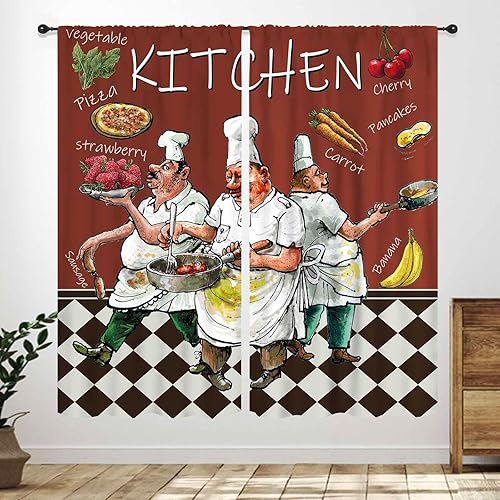 Miniatura 33 de Cortinas Rústicas de Cocina, Tenedor Cuchara Retro Tablón de Madera Granja País Tema de Cocina Citas Divertidas Tratamiento de Ventana para