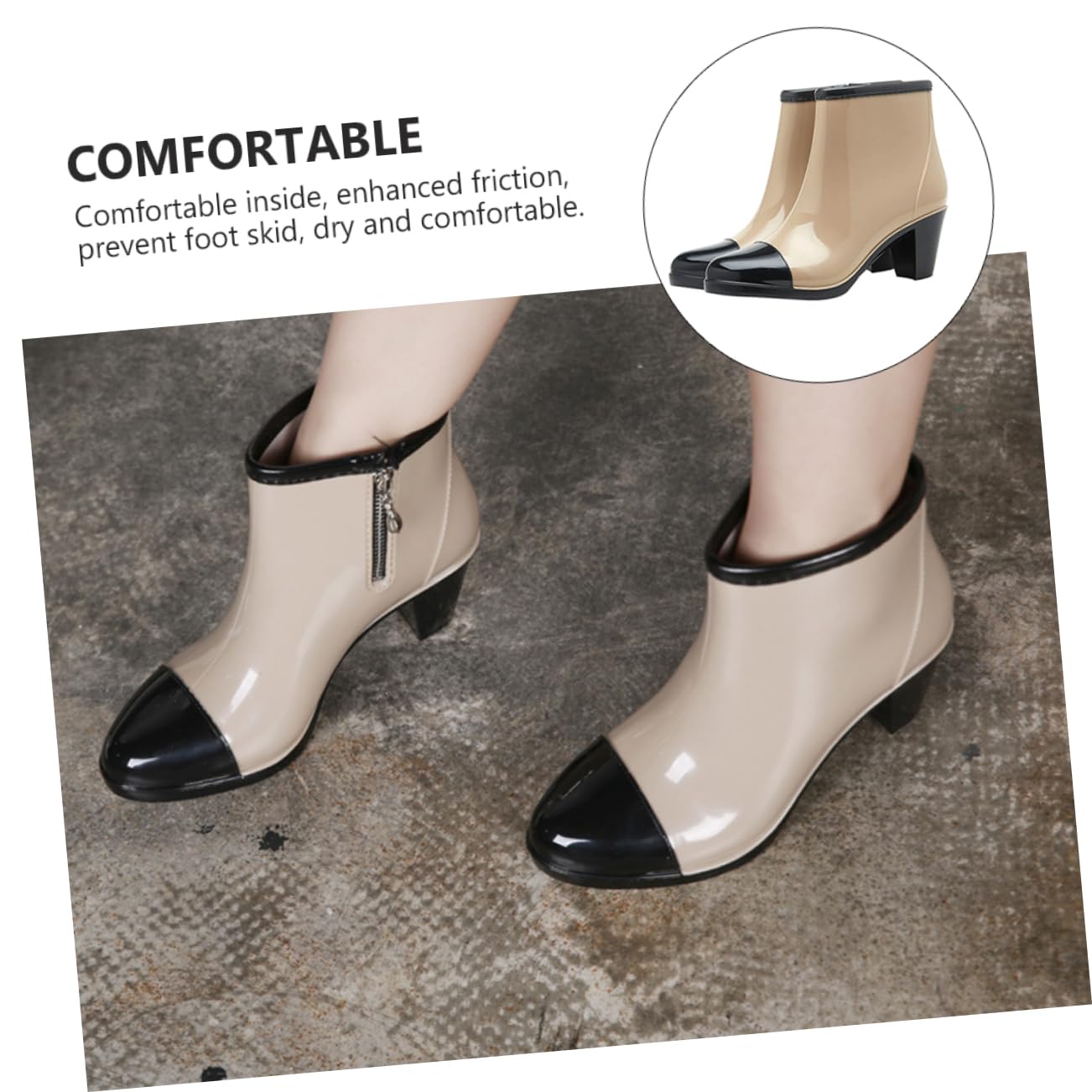 Beavorty Botas de Lluvia de Moda para Mujer, Cortas, Pvc, Negras