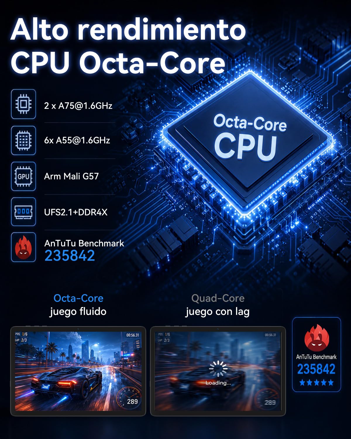 TABWEE Tablet Android 16 con Teclado, 24 GB RAM+ 256 GB ROM (4 TB TF) | Tablet para Gaming, Octa-core, Gemini AI, Tablet 10 Pulgadas, Widevine L1, 8MP+5MP, Face ID, GPS (Garantía de 4 Años)