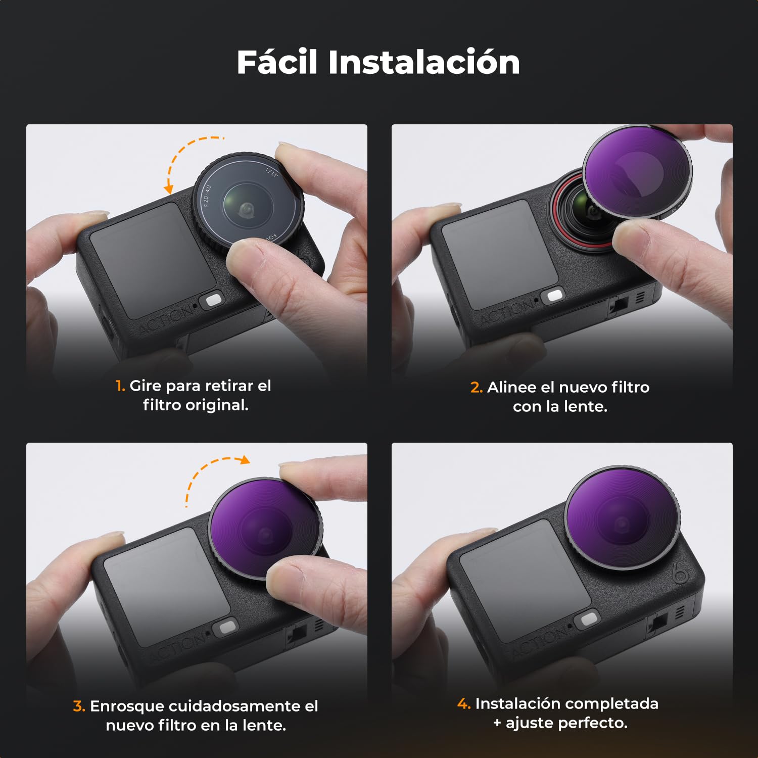 K&F CONCEPT Kit de 6 Filtros HD Compatible con dji Osmo Action 6, Filtros CPL ND8 ND16 ND32 ND64 Black Diffusion 1/4 Polarizador Reducción de Luz Vidrio Óptico HD con Revestimiento Nano Multicapa