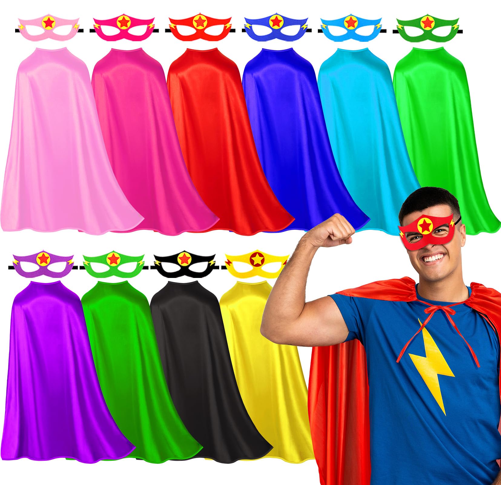 iROLEWIN Superhero Capes and Masks for Adults Bulk Super Hero Dress Up Costume Party Favors Games (10 Pack 4327.5inches)