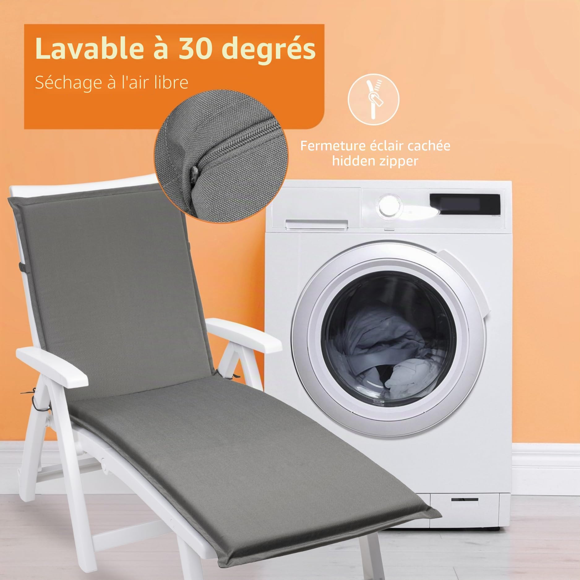 sleepling 193935 Lot de 2 Coussins d'extérieur pour chaises Longues | Chaise de Jardin | Bain de Soleil | Fabriqué en UE | Bande de réglage | Housse Amovible et Lavable, 190 x 58 x 6 cm, Gris