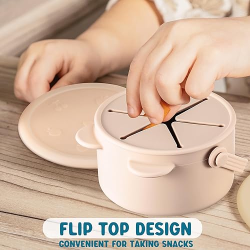 Miniatura 4 de Didaey Paquete de 6 vasos de silicona para bocadillos para bebés, recipientes para aperitivos para niños pequeños, sin derrames, atrapa alimentos