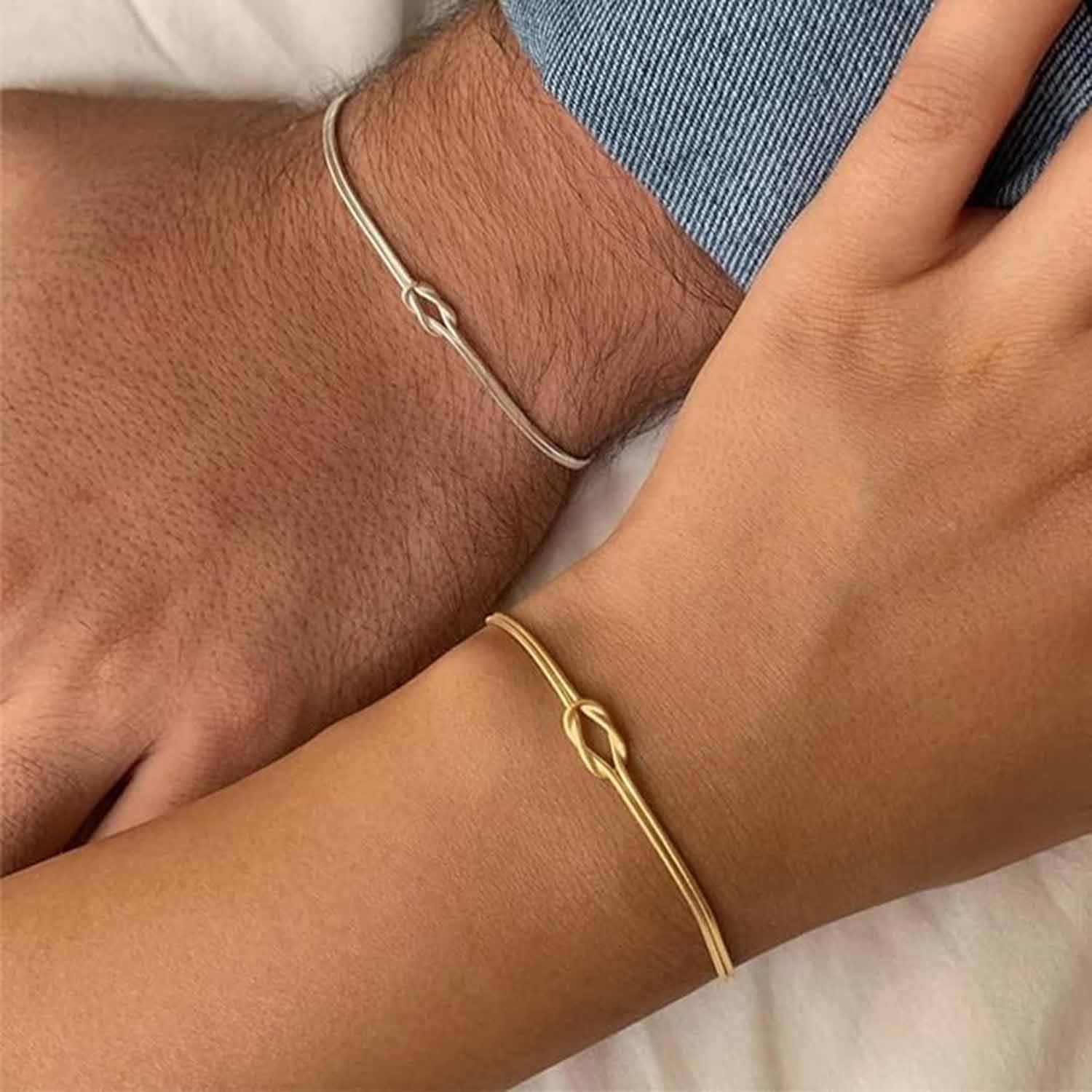 Love Knot Bracciali Coppia In Acciaio Con Magnete A Cuore: Serpente E Gatto, Argento, Regali Di San Valentino Per Amici E Fidanzati - 2
