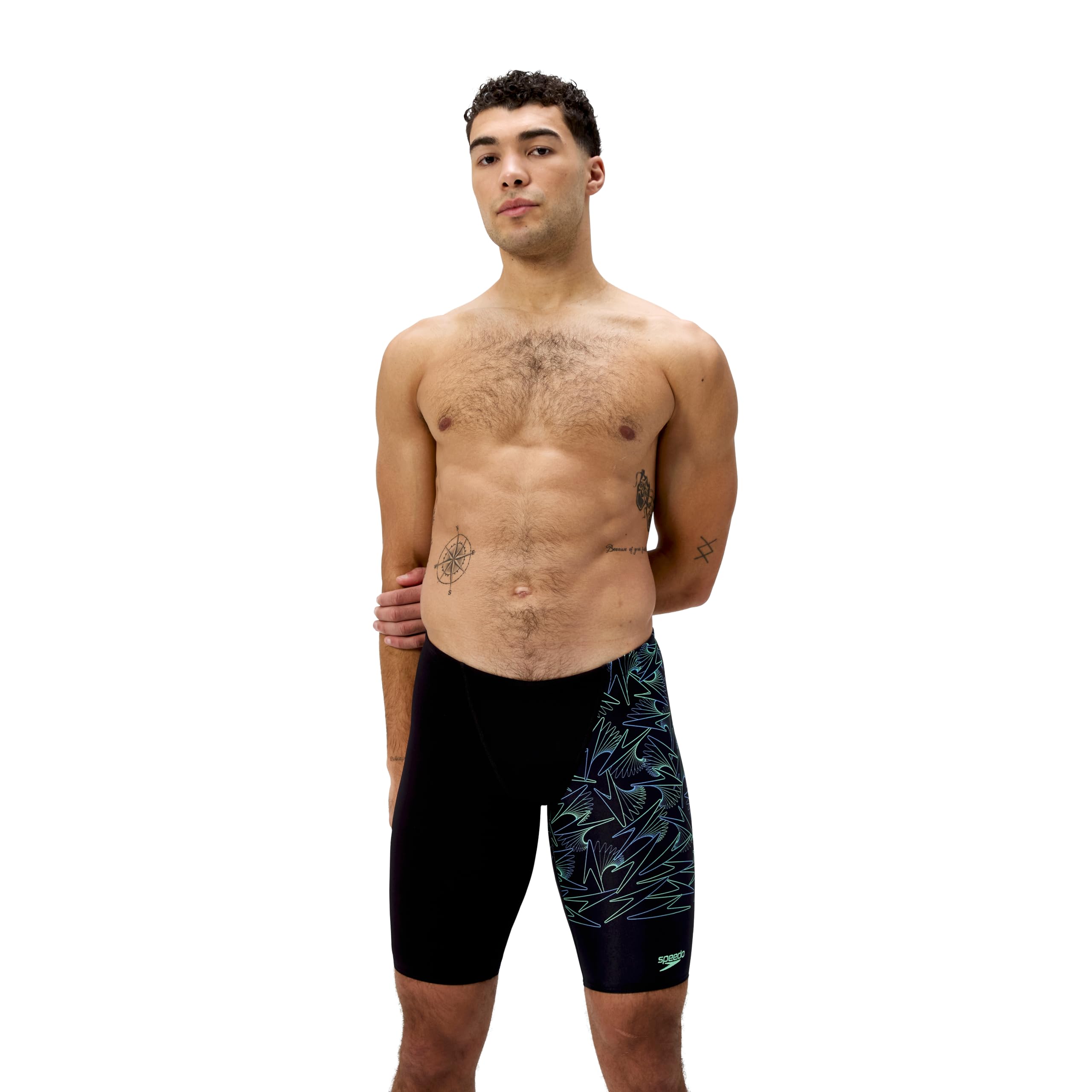 Speedo Hyperboom V-Cut Jammer para Hombre, Black/Alfalfa Green, 36
