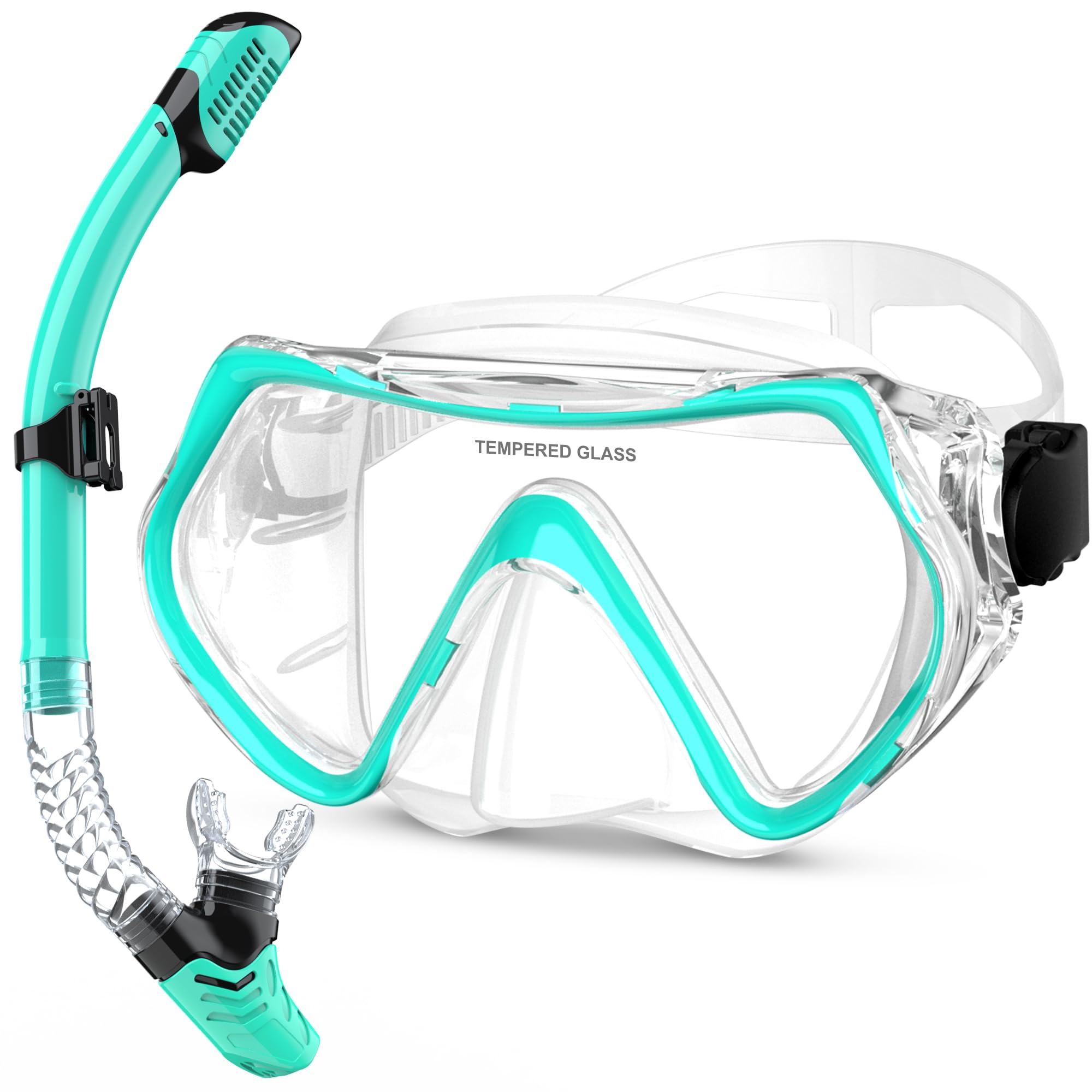 MELUMILU Snorkel Set, Snorkel Mask 180° Panoramic Wide View, Anti-Fog Scuba Diving Gear, Professional Swim Goggles for Free Breathing, Swim, Diving, (Clear Green) — image 1