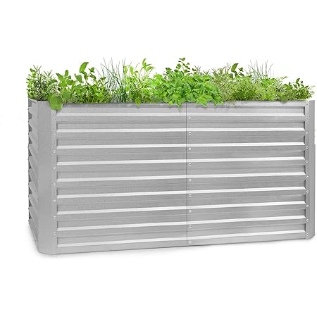 blumfeldt High Grow Straight - Hochbeet Gartenbeet, Material: verzinkter Stahl; Ø 0,6 mm, Rostschutz, 4 Aluminium-Schutzbalken, Größe: 200 x 90 x 100 cm (BxHxT), Volumen: 1800 l, Silber