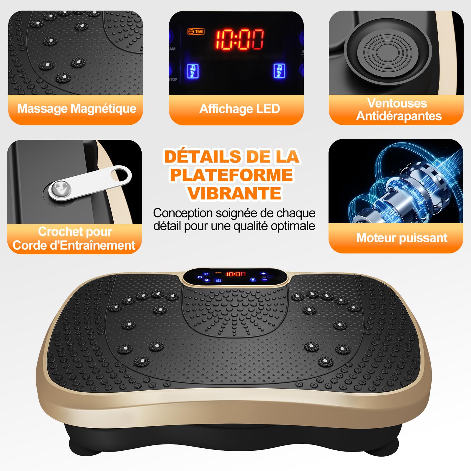 Plateforme Vibrante Perte de Poids, Plaque Vibrante Oscillante, 99 Vitesses, Bluetooth, USB