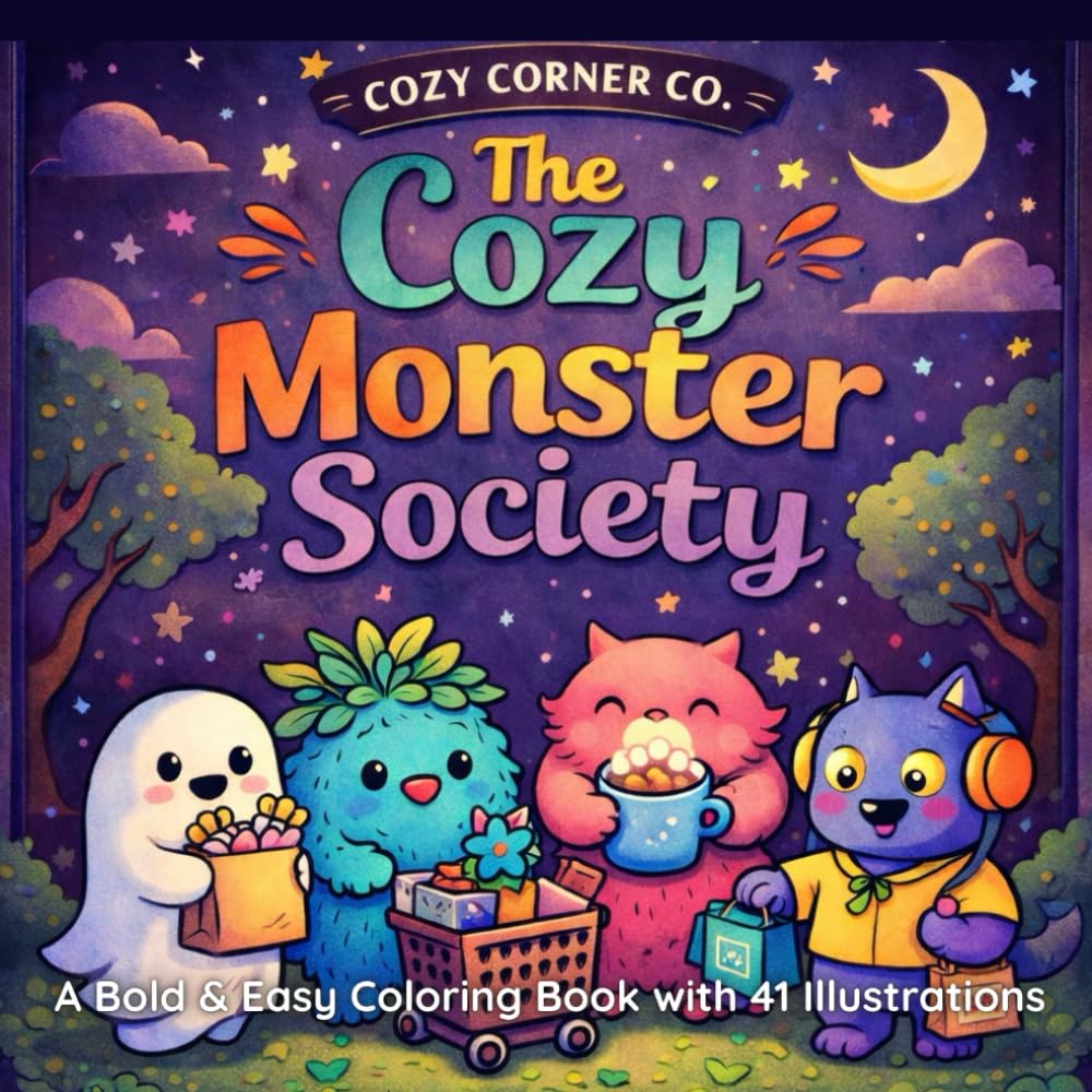 The Cozy Monster Society: A Bold & Easy Coloring Book with 41 Illustrations (Cozy Corner Co.)