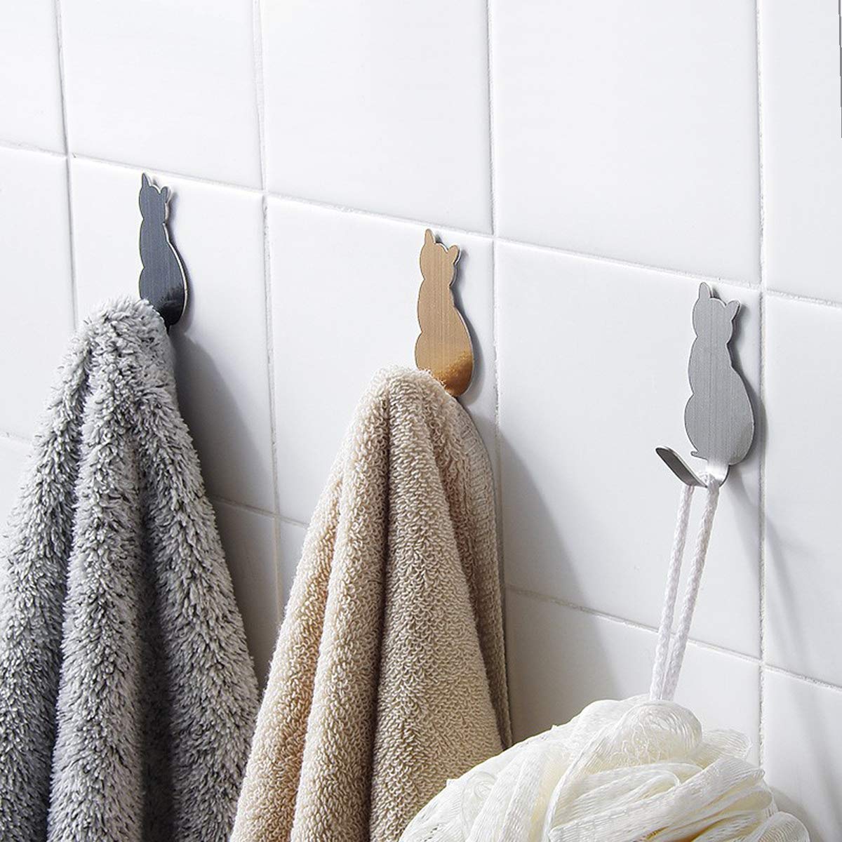 Genérico Toallero Ganchos para Toallas autoadhesivos Ganchos para Albornoz Ganchos Decorativos Ganchos de Pared creativos para Gatos Acero Inoxidable Soporte para Toallas de baño Cocina Ganch