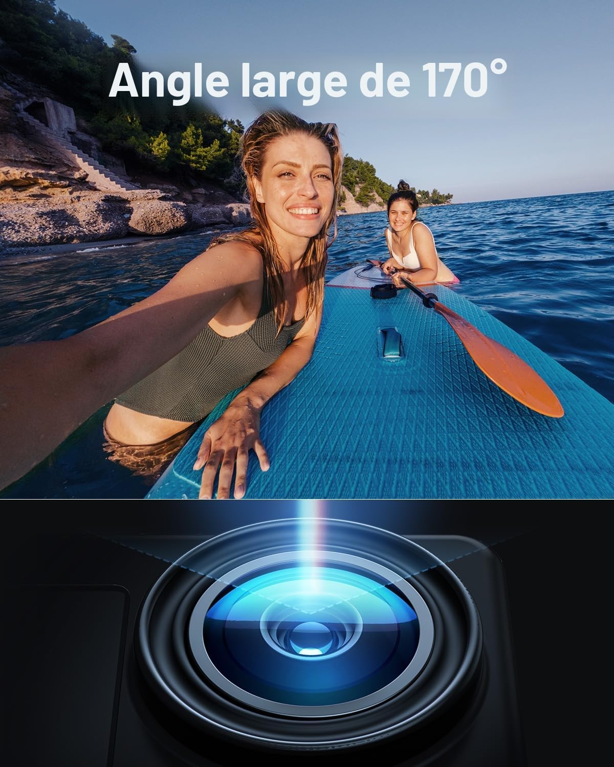 WOLFANG GA120 4K 20 MP Caméra d'action, étanche jusqu'à 40 m pour la Plongée avec Tuba, Grand Angle 170 °, Double écran WiFi, avec EIS, Microphone Externe et Télécommande