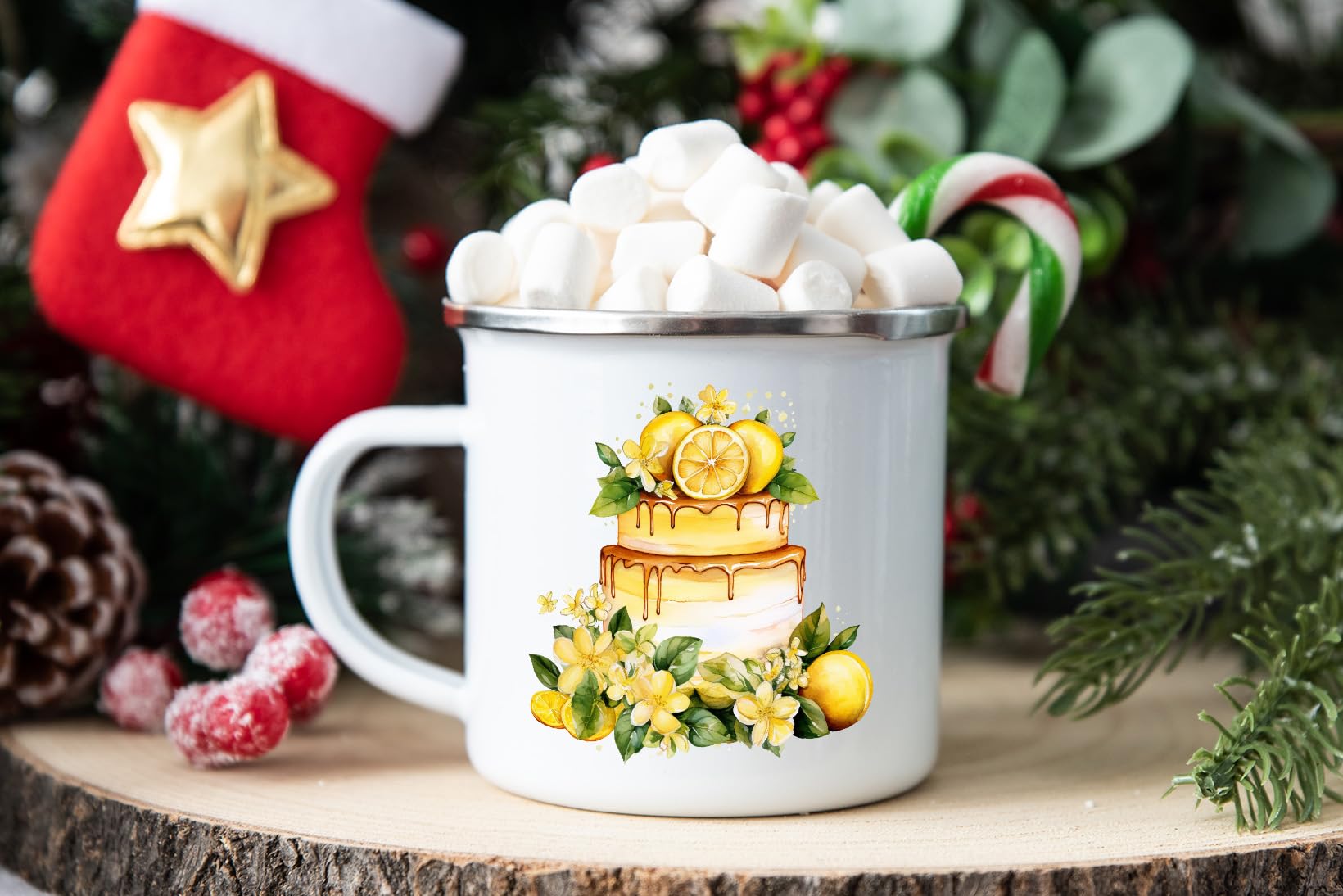 Tazza Da Campeggio Smaltata - Acquerello Limone - 350 Ml - Leggera, Resistente E Vintage - Ideale Per Esterni, Campeggio, Trekking O Ufficio