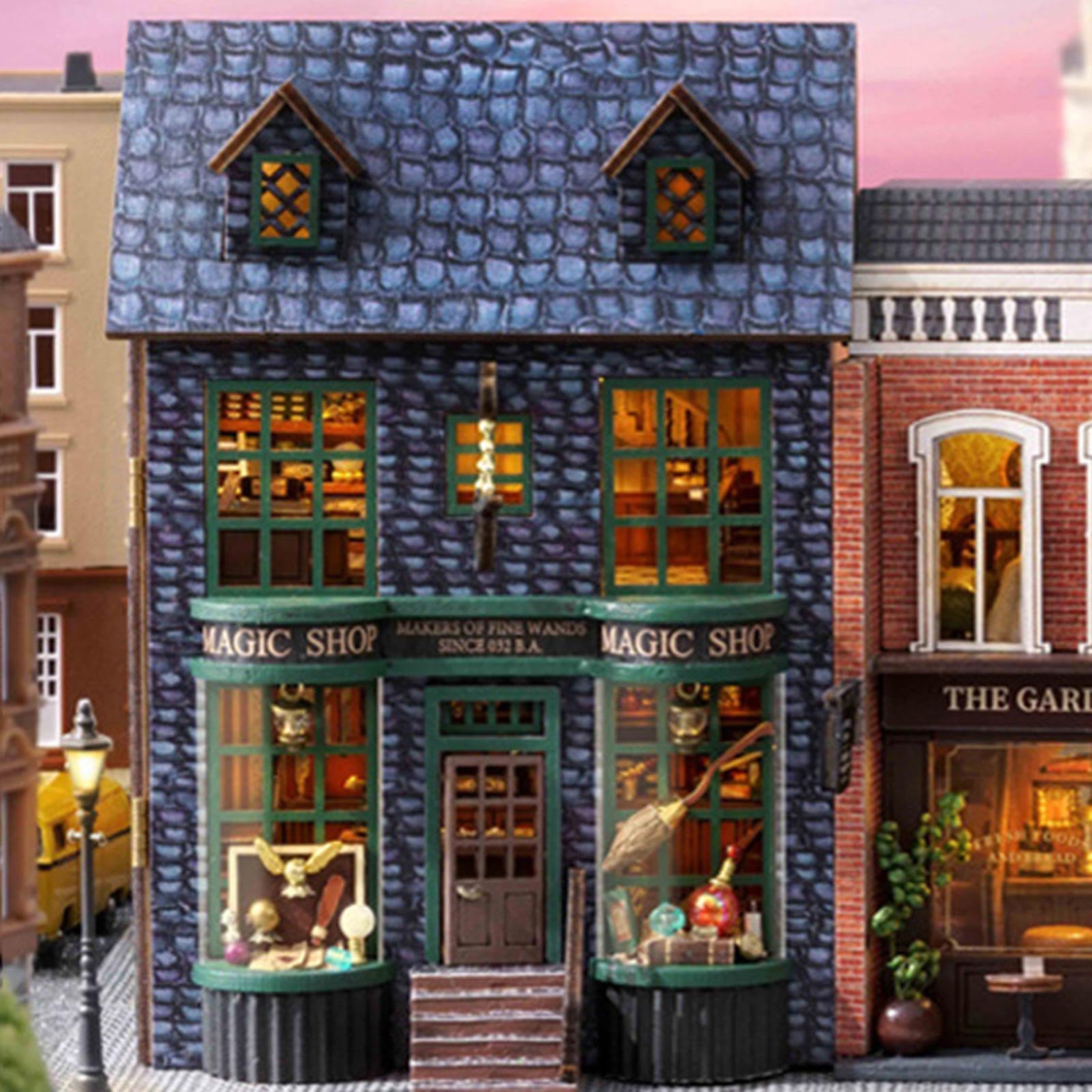 Casa delle Bambole Miniatura Fai da in Legno Kit da Costruzione Modello Artigianale con Mobili Luce LED Adatta per Collezione, Negozio