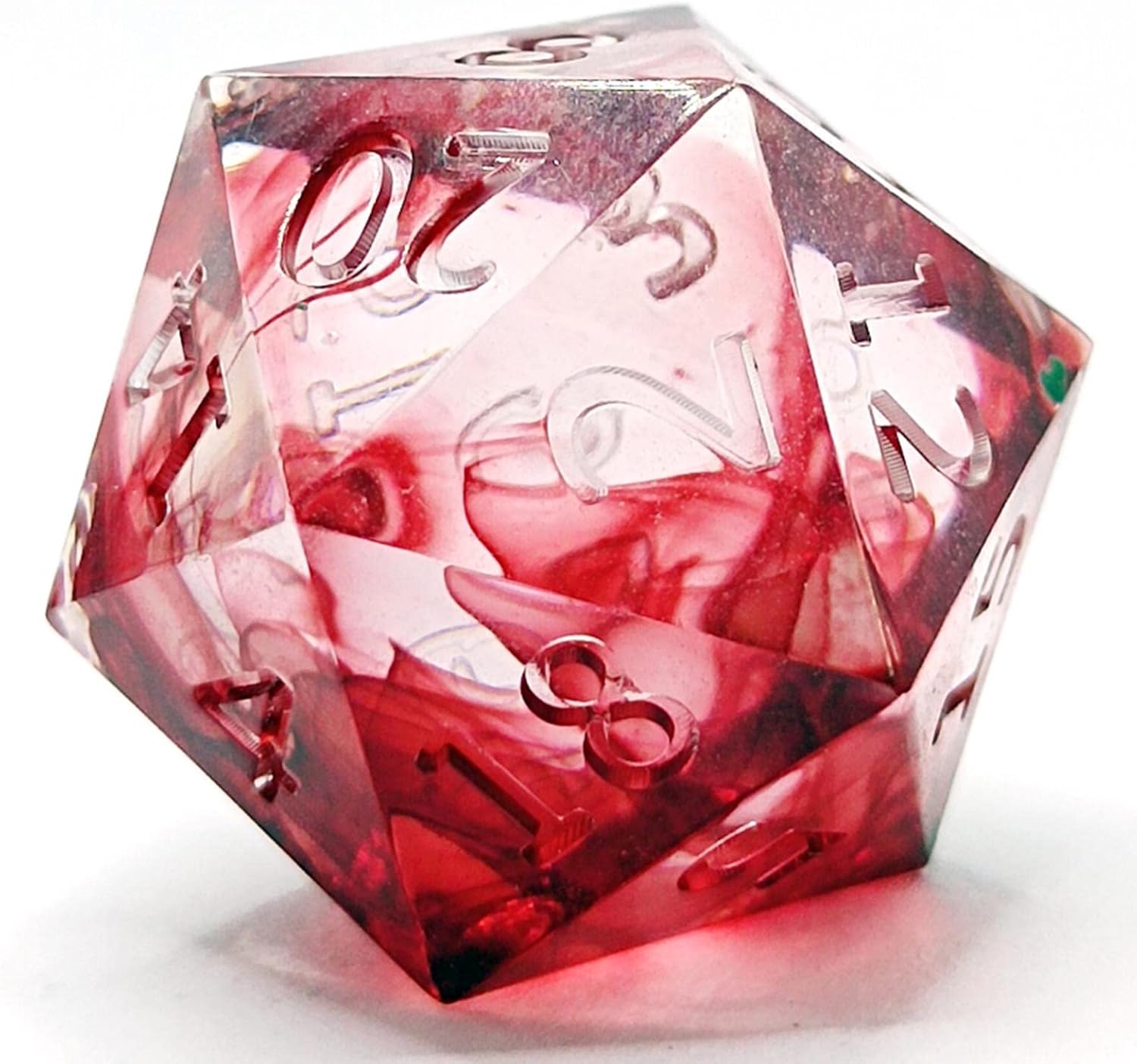 Pack of 7 Blood Effect Resin Polyhedral Dice Set for RPG Game - Red Floating Silk Dice with Clear Numbers for TRPG Lovers - Transparent Numbers