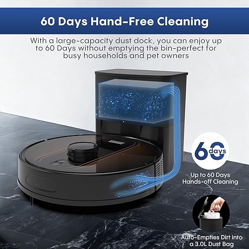 Miniatura 2 de Robot aspirador y trapeador con LiDAR, 5000 Pa de succión fuerte robot aspirador autovaciado durante 60 días de limpieza manos libres, robot