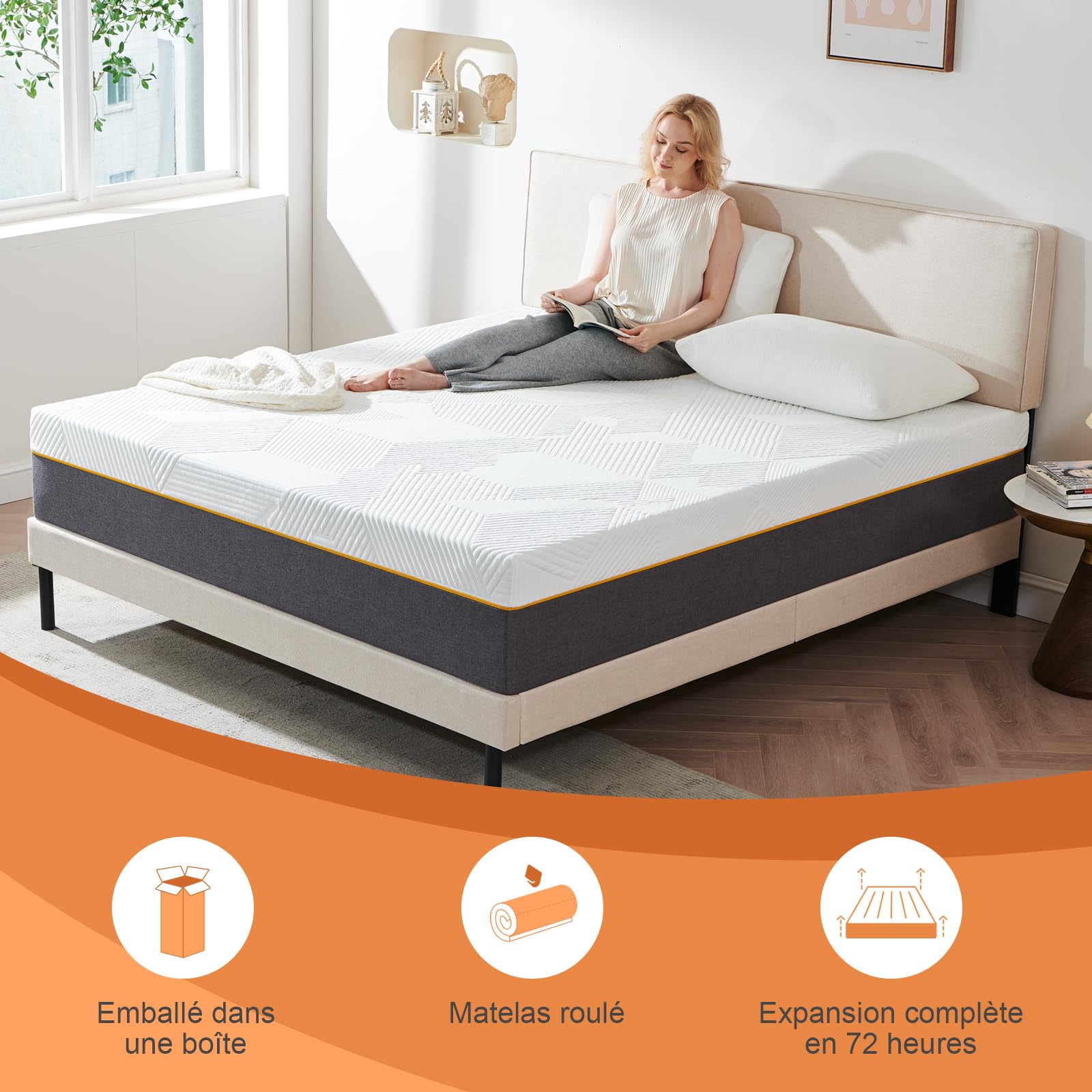 Matelas 160x200x22cm Mousse à Mémoire de Forme Ultra Respirante Fermeté Moyenne 7 Zones Soutien Parfait Réversible