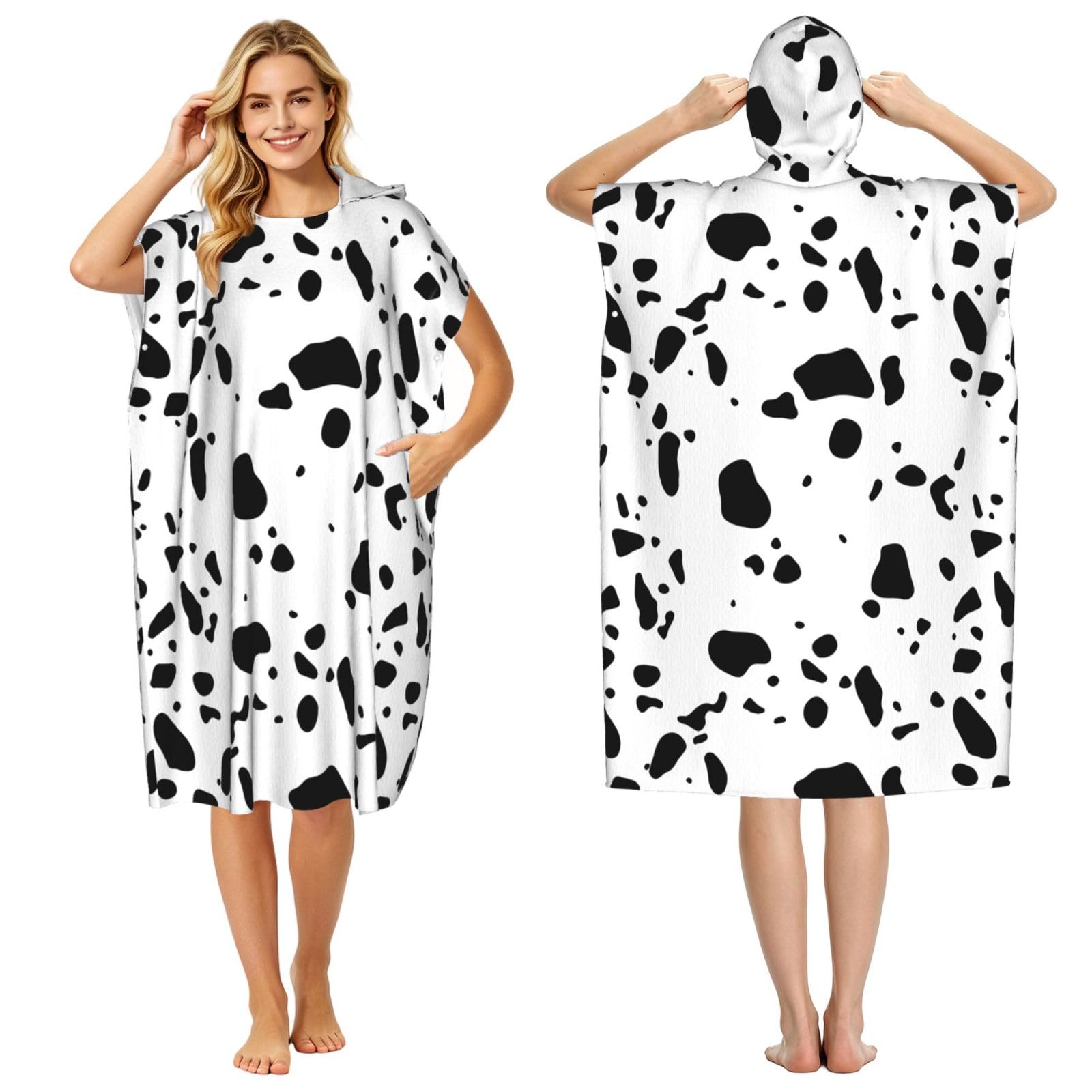 Poadnly Skin Dalmatians Dog Spots Animal Animals Wildlife Dalmatian, Adult Hooded Beach Towel 90 x 110 cm,Changing Bath Robe, Surf Poncho Towel For Women Men