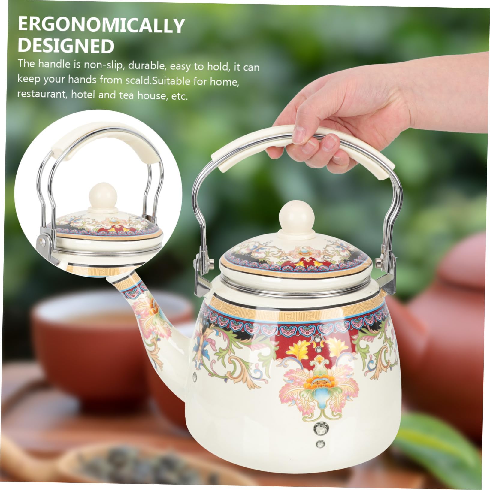 Emaillierte Teekanne 3,3 L aus Dickem Emaille und Edelstahl Vintage Teekessel mit Großem Ausguss für Gasherd und Induktionskochfeld für Tee Liebhaber im Büro und Zuhause
