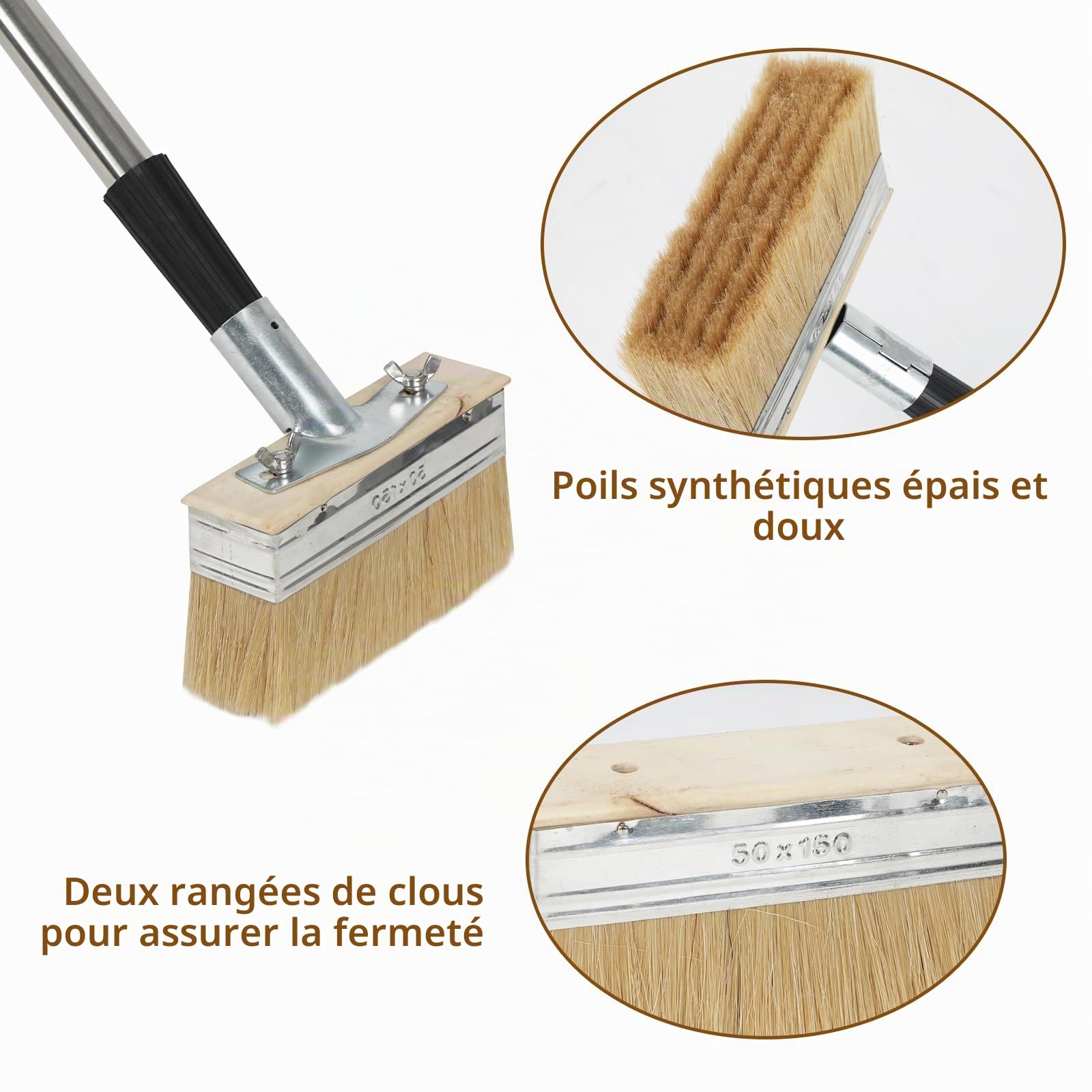 Lot de 2 pinceaux d'extérieur de 150 mm pour grands sols extérieurs, en particulier pour une application rapide de la couleur, avec manche d'extension, pinceau de couleur pour tous