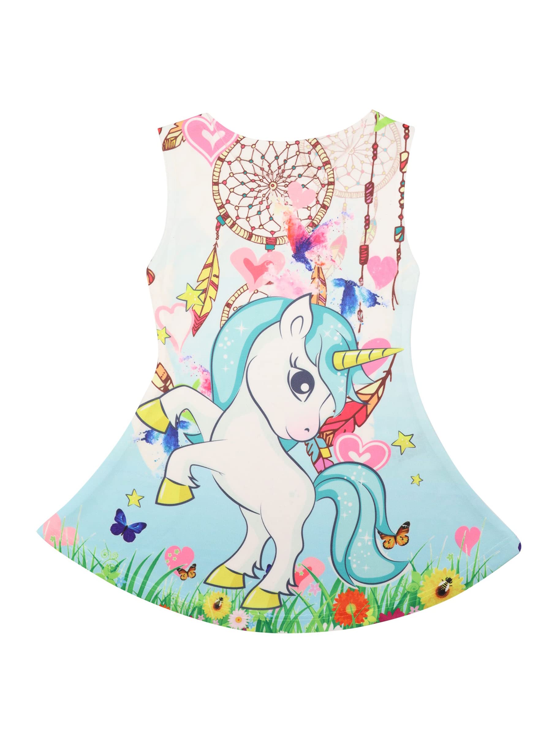 MAGIC SELECT Vestido de Unicornio para Niñas. Vestido de Verano Infantil por Encima de la Rodilla sin Mangas y Cuello Redondo.