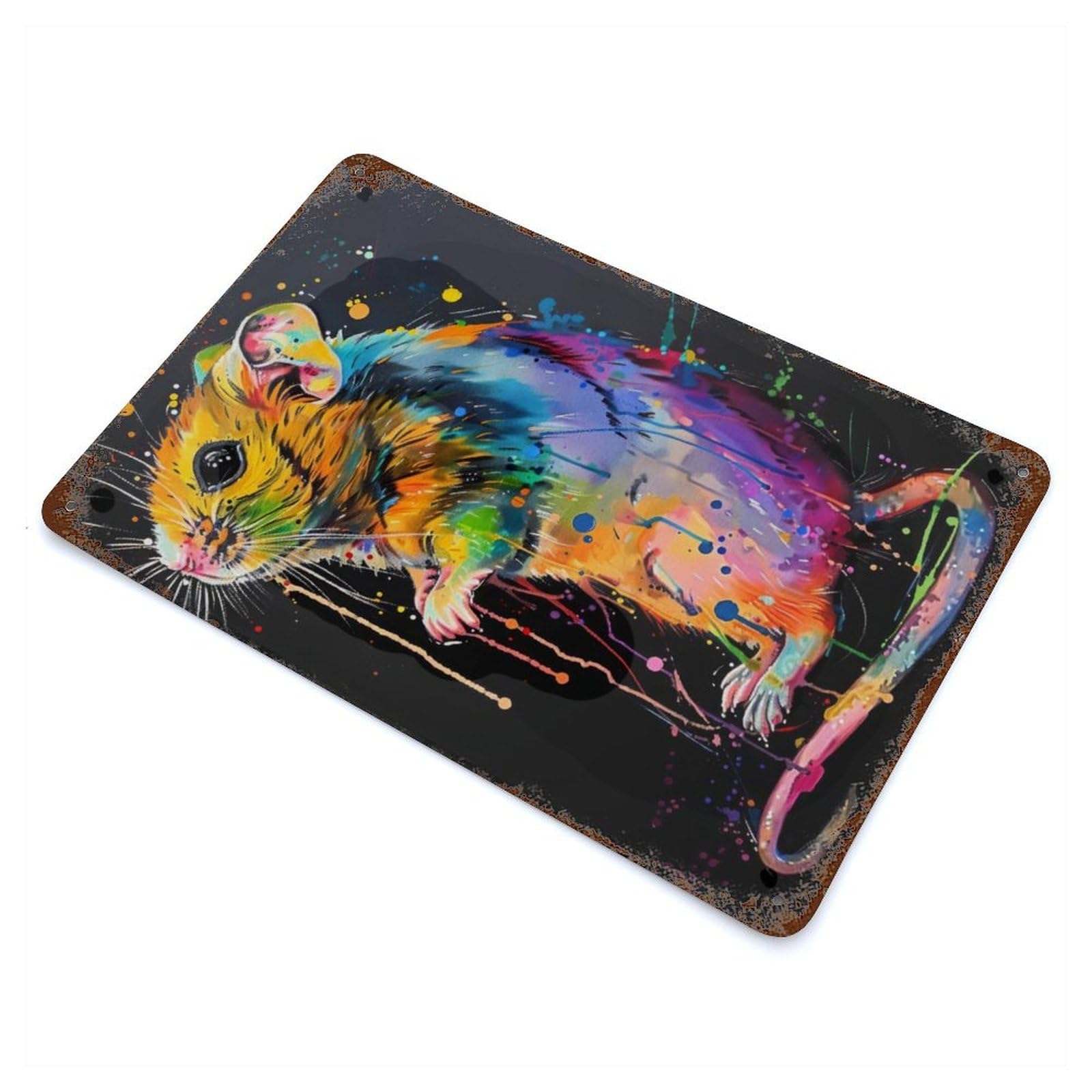 Rat Popart Painting Rust Effect Tin Sign 11.8"x7.9", Ideal for Farmhouse, Kitchen And Entryway Decor