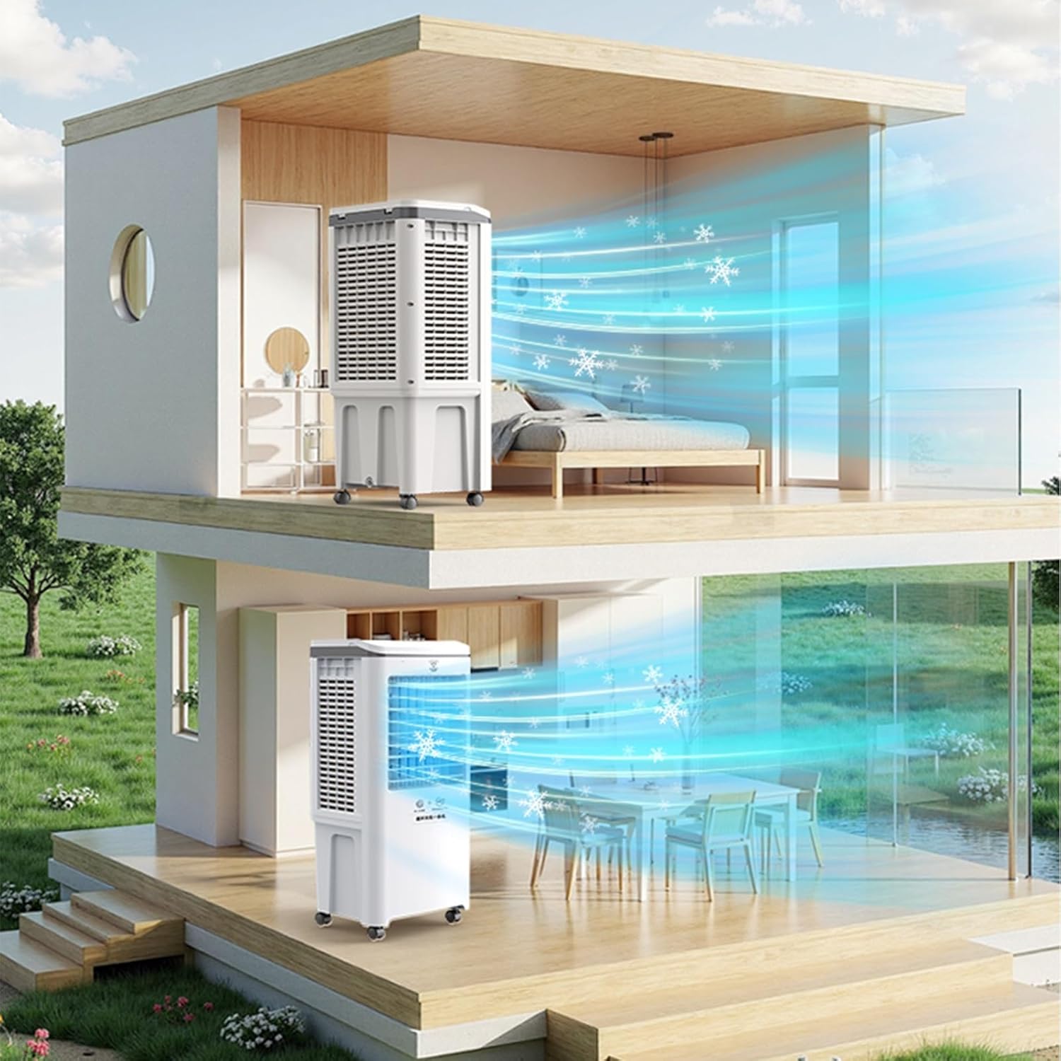 3-IN-1 Evaporative Cooler, 25L Water Tank Air Cooling Fan, 2 Ice Packs, No Hose Needed, 120° Oscillating Swamp Cooler, 120W For Cooling Bedroom Home Or Office