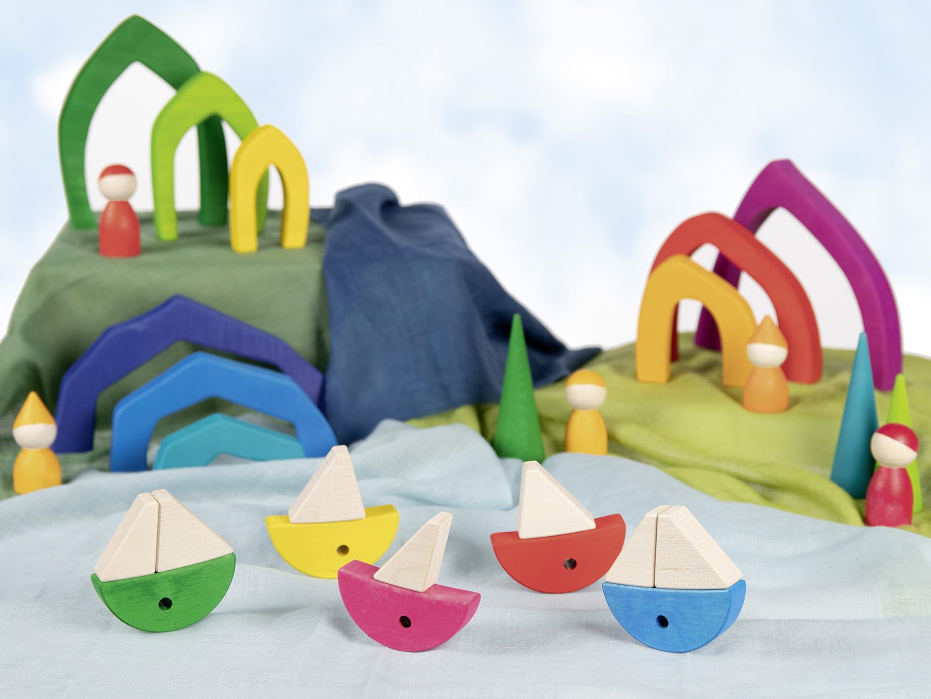 Legespiel und Bausteinkasten 6 bunte Fische: 34 x 14 x 3 cm, Holz, 24 Teile, per Stück