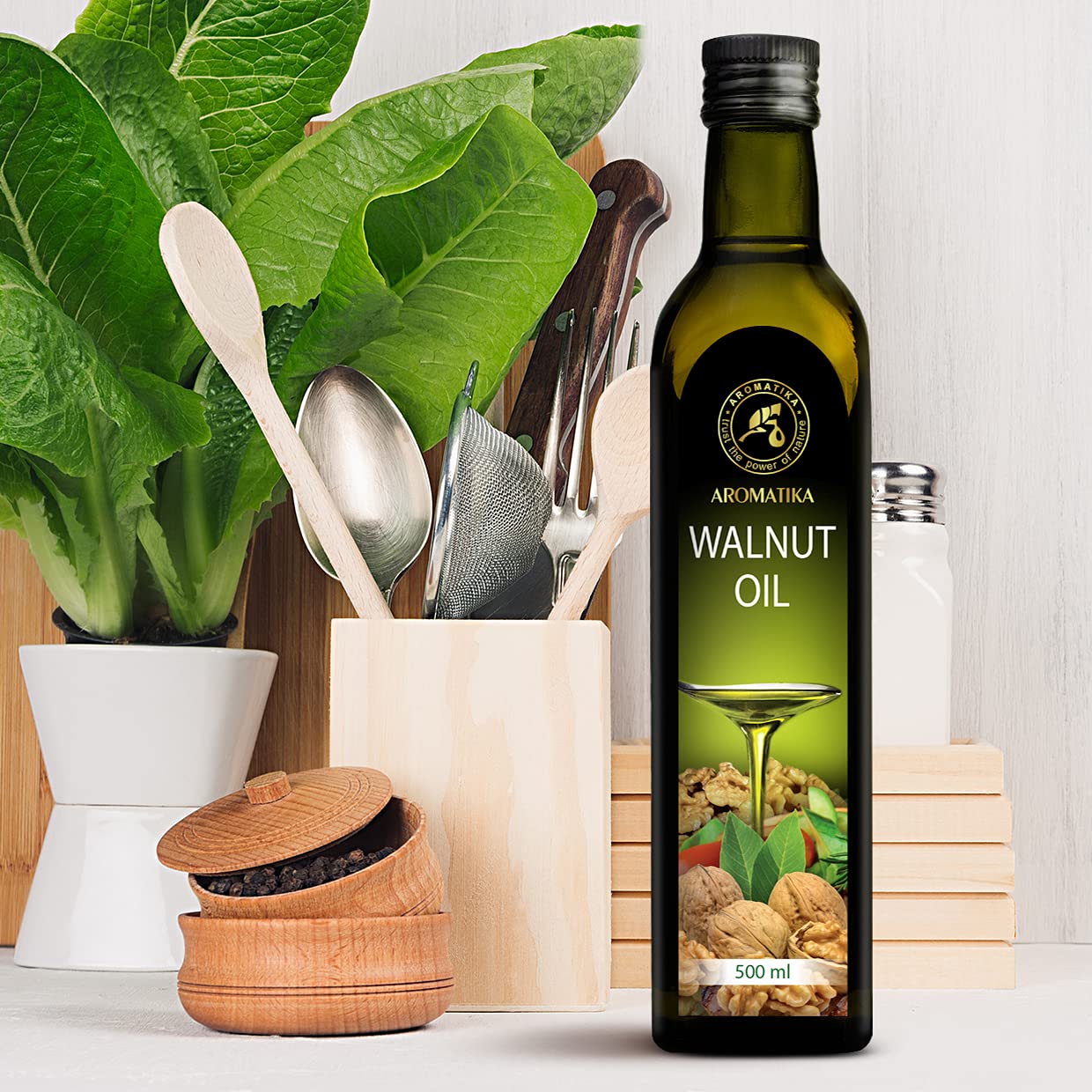 Olio di Noci Alimentare 500ml - Vegano Puro Vergine Crudo Spremuto a Freddo - Noci per Cucinare - Insalata e Condimenti - Usare a Crudo