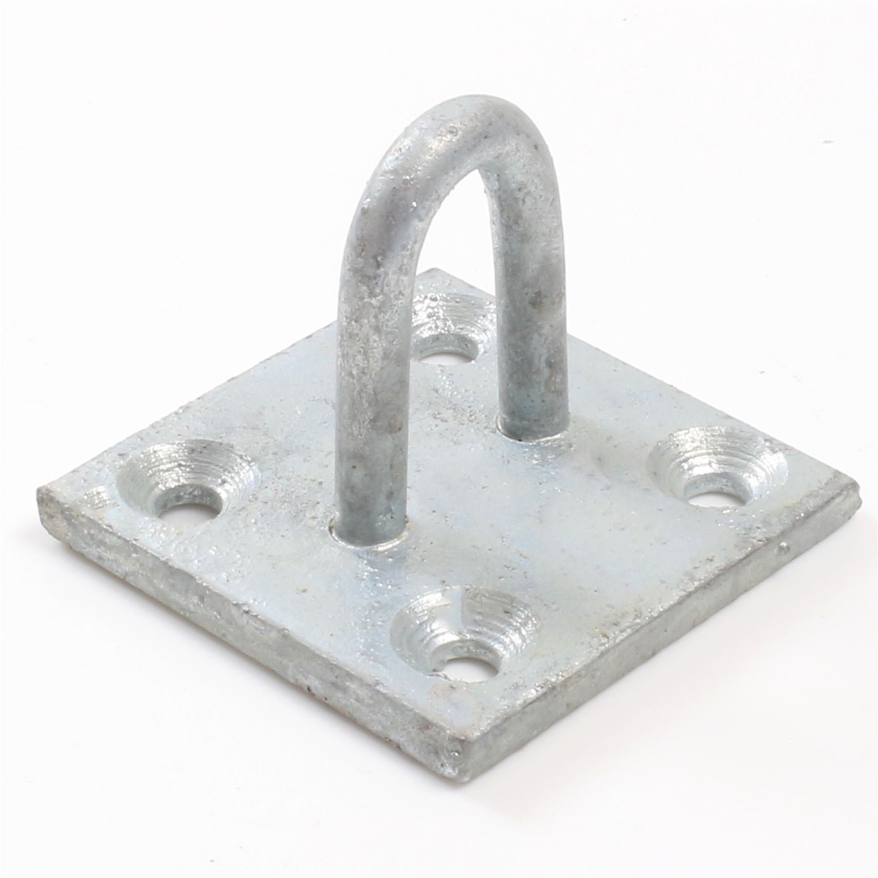 White Hinge Limited Heavy Duty 50mm Square Staple Eye Plate - Galvanised Zinc Tether Ring/Hook