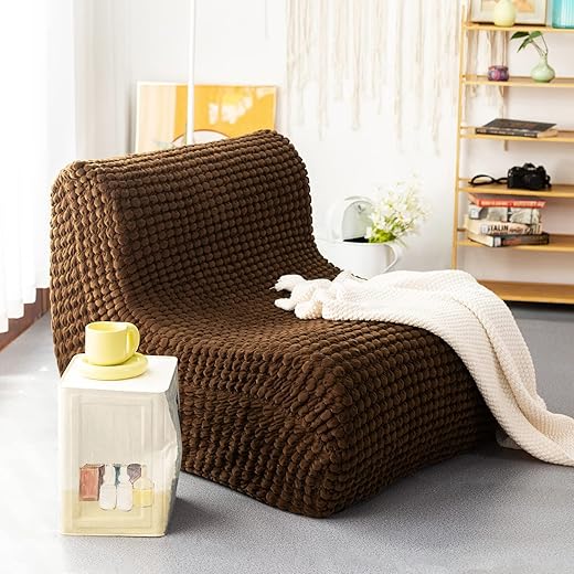 N&V Single Seated Foam Sofa, Armless Floor Sofa, One Piece High Density Foam, Removable and Machine Washable Cover, Champagne