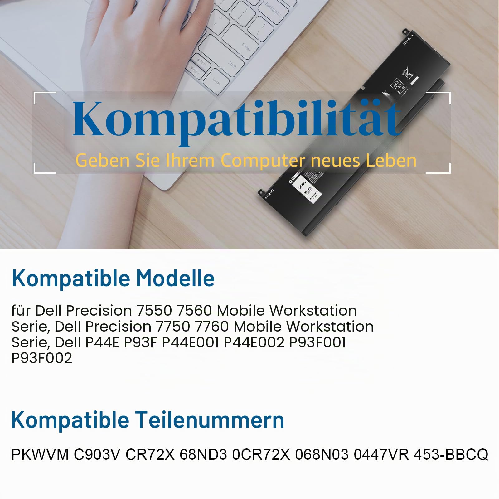 ASUNCELL 11.4V/95Wh PKWVM Laptop Akku für Dell Precision 7550 7560 7750 7760 Mobile Workstation Series, Dell P44E P93F P44E001 P44E002 P93F001 P93F002 Series, PKWVM C903V CR72X 68ND3