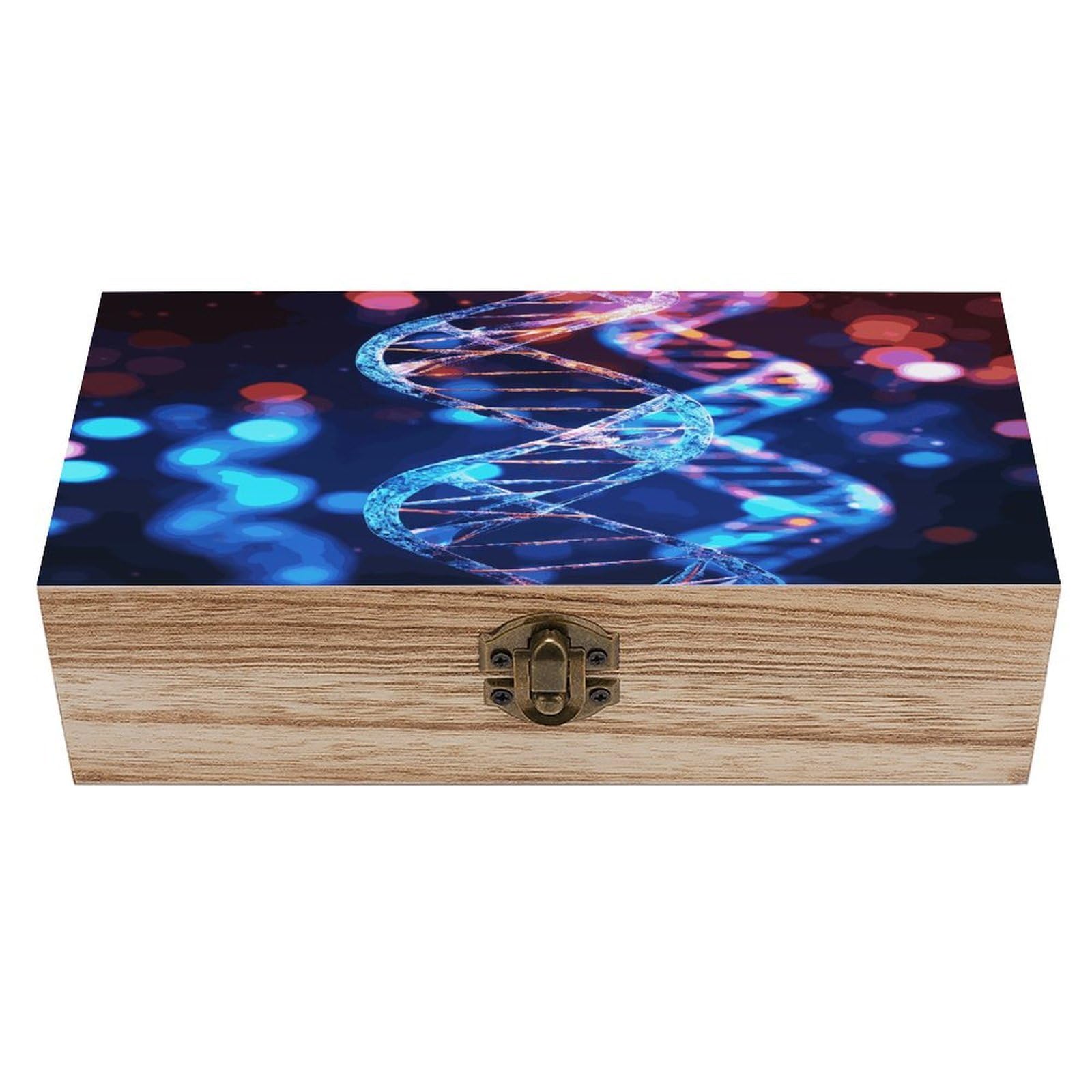 MUSM DNA Genetic Helix Wooden Storage Box Vintage Wood Box with Lid Exquisite Crafts DIY Wood Gift Boxes Fashion Jewelry Boxes Art Stash Keepsake Storage Case Large Jewelry Case