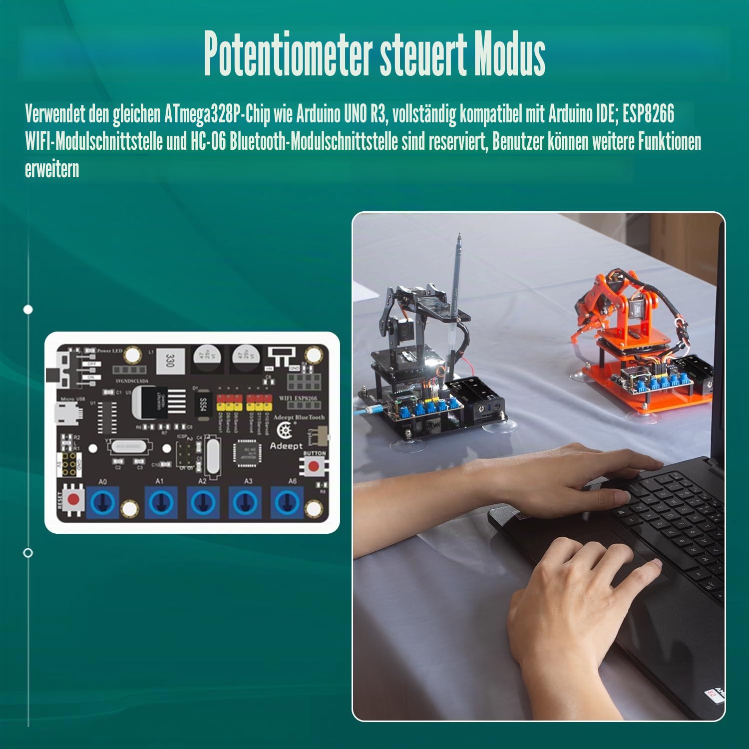 Adeept 5-DOF Roboterarm-Set, 5 Achsen, Roboter, kompatibel mit Arduino IDE, programmierbar, DIY-Codierung, STEM-Robotikarm mit OLED-Display-Verarbeitungscode und PDF-Anleitungen – Schwarz