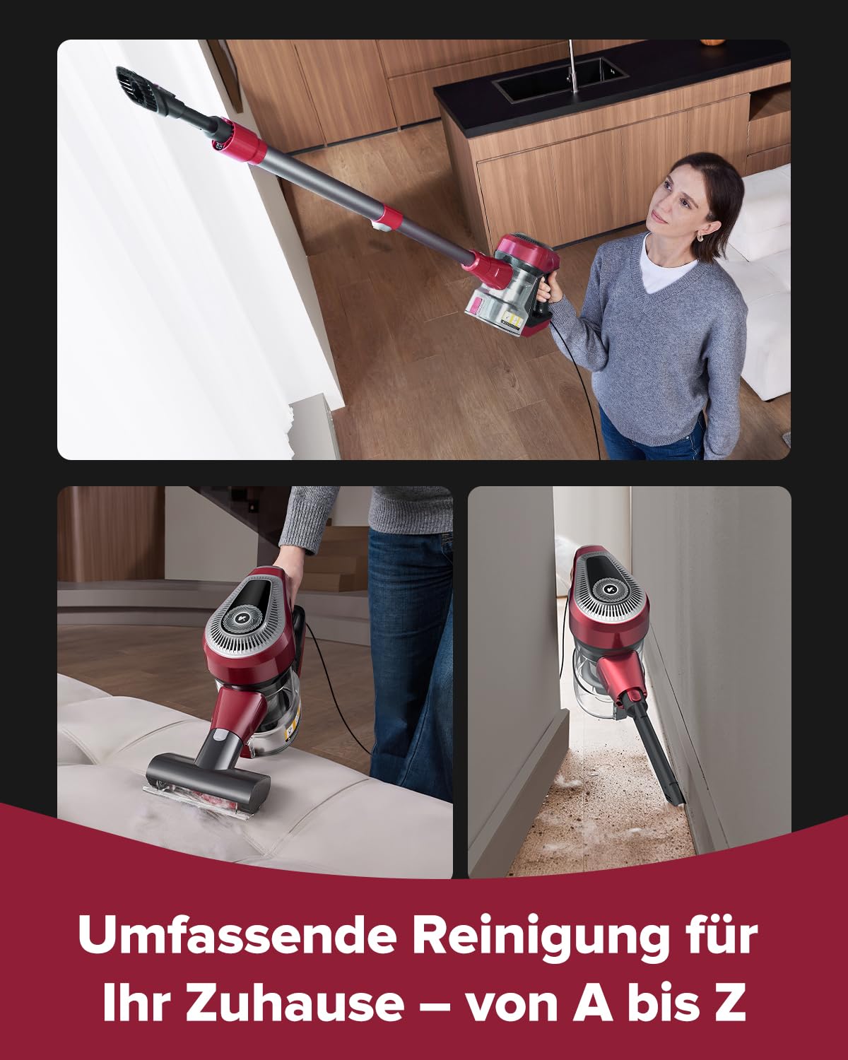 Vexilar C8 Staubsauger mit Kabel, 60KPa & 600W Starke konstante Saugkraft, Staubsauger beutellos, 7m Kabel, Selbststehend, Anti-Tangle-Bürste, Handstaubsauger für Tierhaare, Fugen & Hartböden