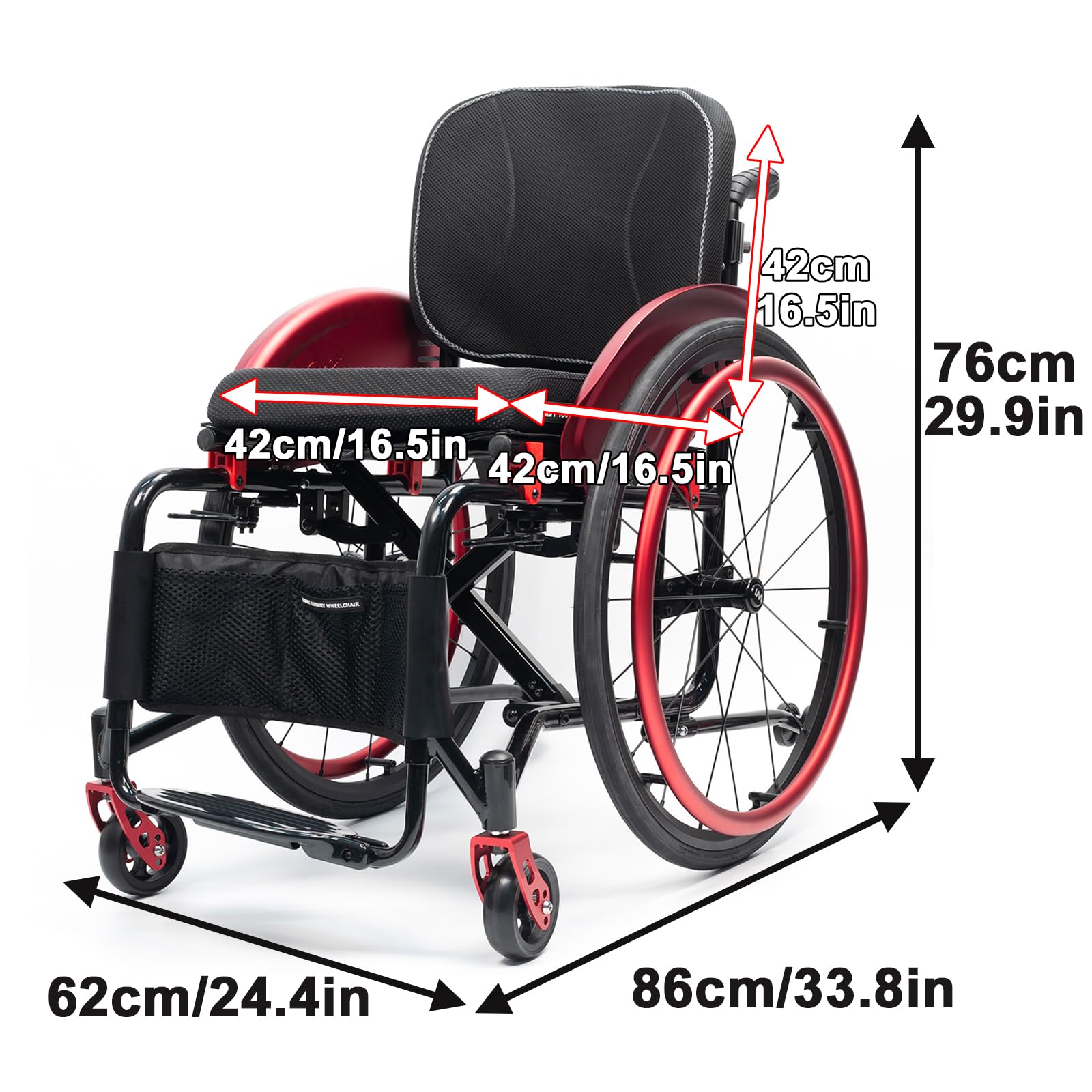 Silla de Ruedas Deportiva Silla de Ruedas Ligera Silla de Ruedas cómoda Silla de Ruedas para Movilidad Reducida(Seat Width 42cm,B)