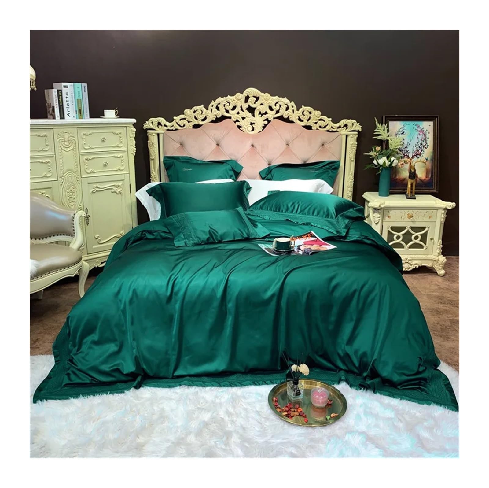 Sbcgfy D Luxury Soli Color Smooth Silky Bedding Set Uvet Cover Sheet Pillowcase King Queen Size Silk Gray Cotton Be Linen,Cotton Uvet,-King Size 4 Pcs