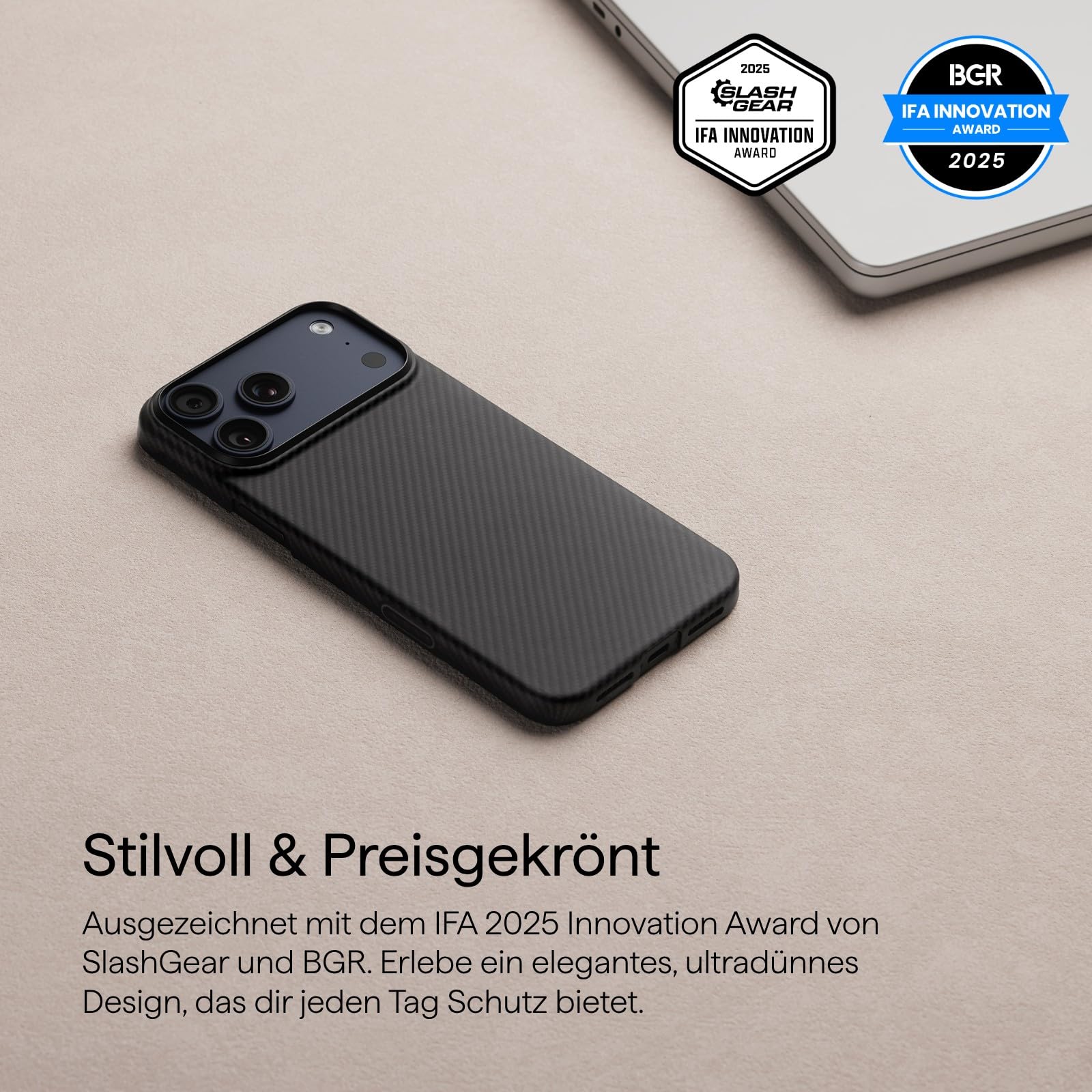 pitaka Ultradünne Hülle für iPhone 17 Pro aus Aramidfaser Schwarz/Grau | Aramidfaser Hülle 0,9mm dünn mit Kamerasteuerung Magsafe-kompatibel Slim Minimalistisch für Business & Alltag