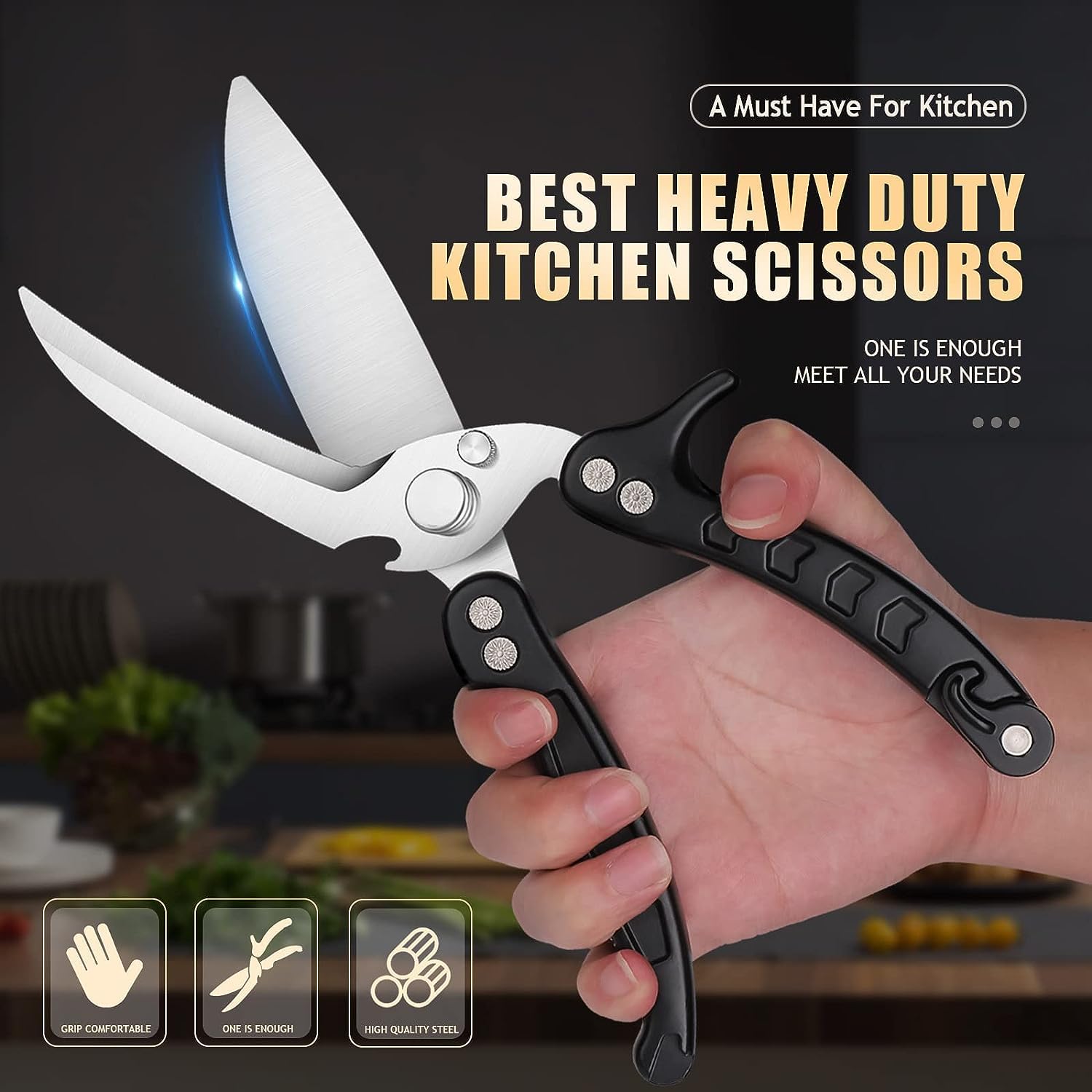 DRAGON RIOT Poultry Shears - Heavy Duty Black Kitchen Scissors, Meat Cooking Scissors, Dishwasher Safe for Chicken Fish, Meat - Image 2
