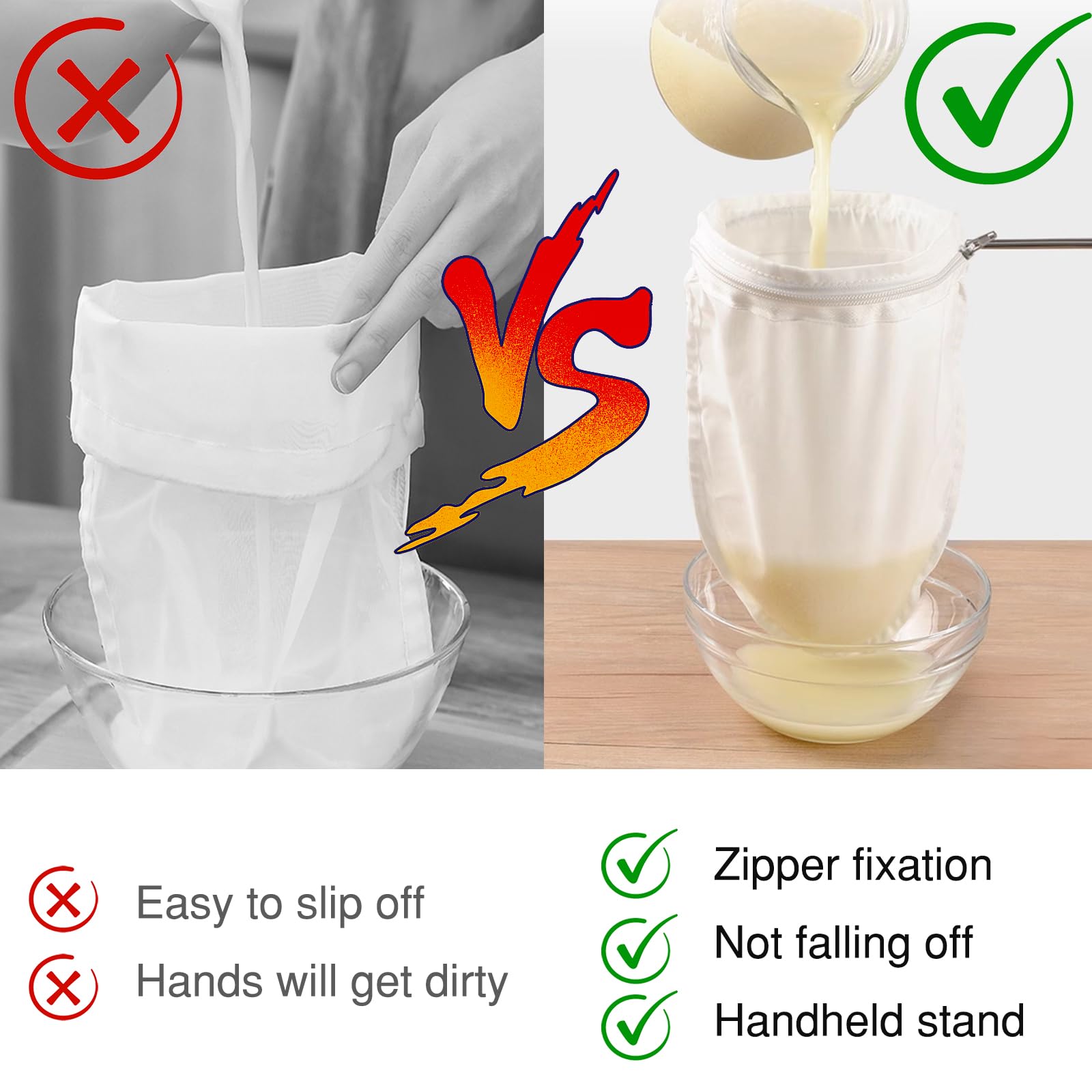 Nut Milk Bag Strainer with Stand, Strainers Fine Mesh Bags, Jelly strainer, Reusable Cheese Cloth Bag for Straining for Filter Juices, NutMilk, Cheese, Honey, Butter, S