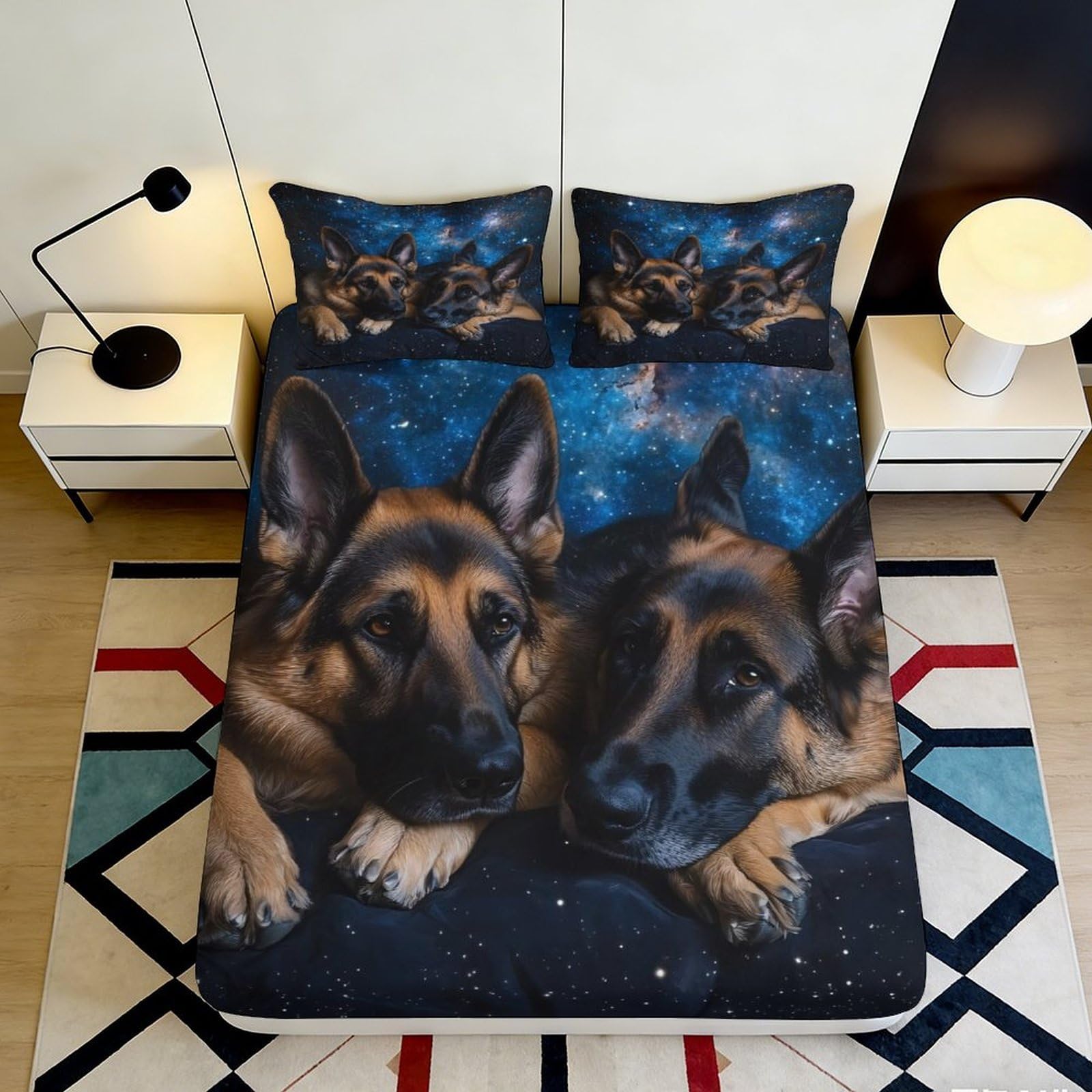 Pnayamiorkfel Style-5 3D Printed German Shepherd Galaxy Fitted Sheet Microfiber Soft Breathable Cosmic Nebula Bed Cover For Bedroom Decor 90X200x25cm