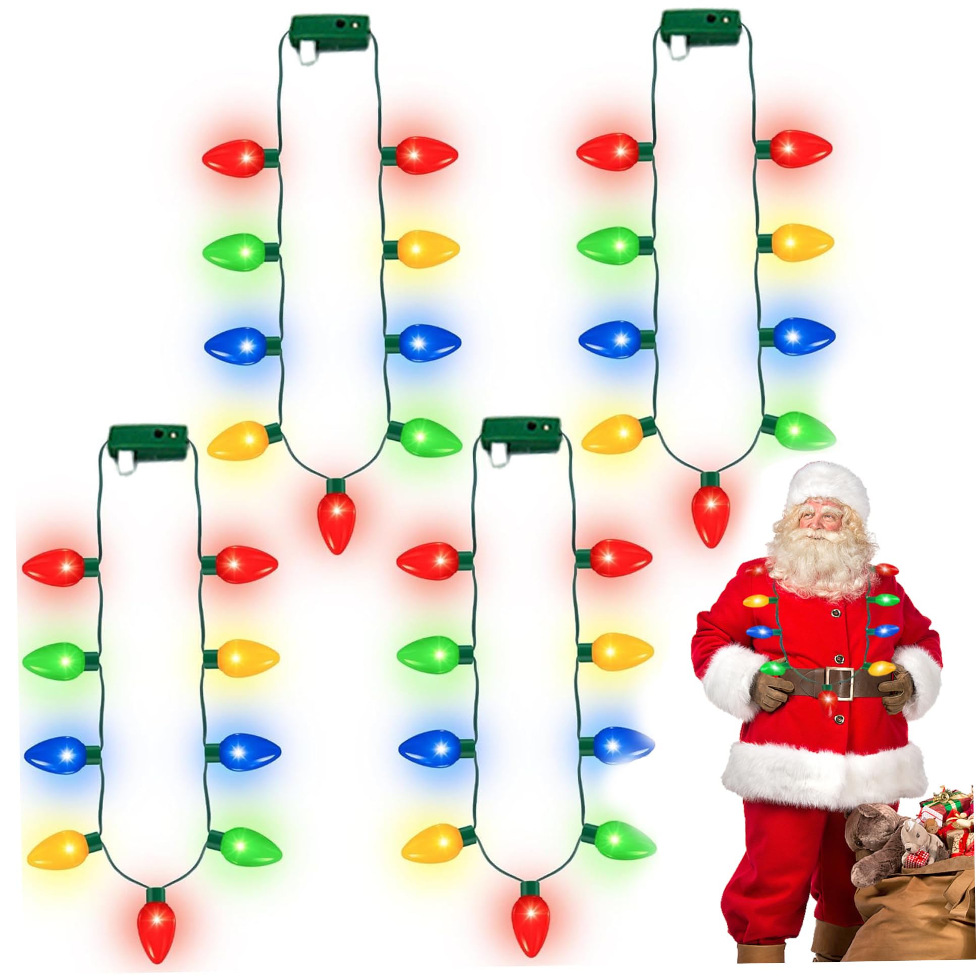 4Pcs Christmas Light Necklace 3 Glow Modes Festive Christmas Accessories 9 Bulbs Light up Necklaces for Xmas Home Party Favor up Necklace, Costume, Party Suppli