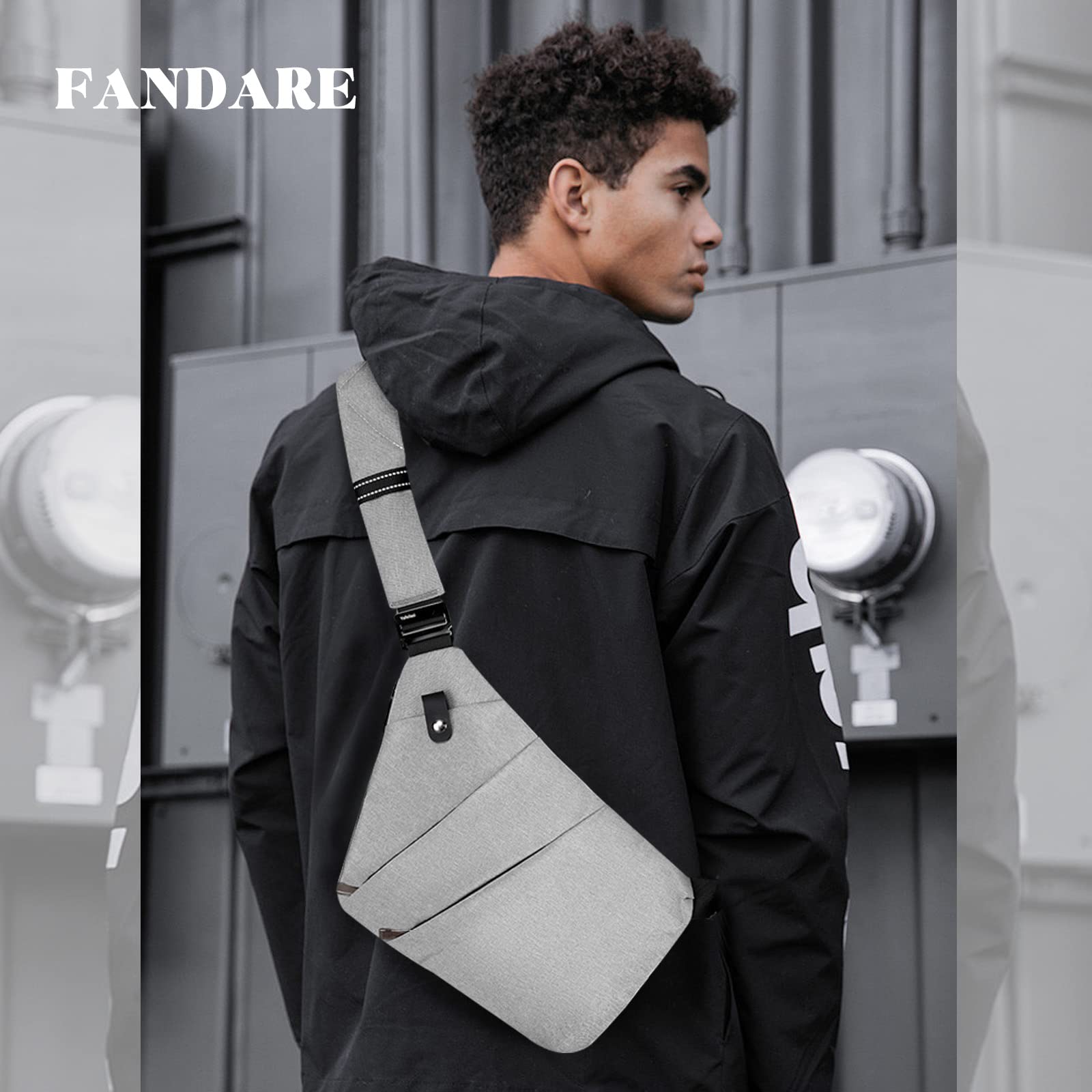 FANDARE Anti-Theft Sling Bags Chest Shoulder Backpack Crossbody Bags Cover Pack Rucksack Crossbody Bag for Men Women Travel Hiking Bicycle Sport Gym Daypacks Nylon Gray A