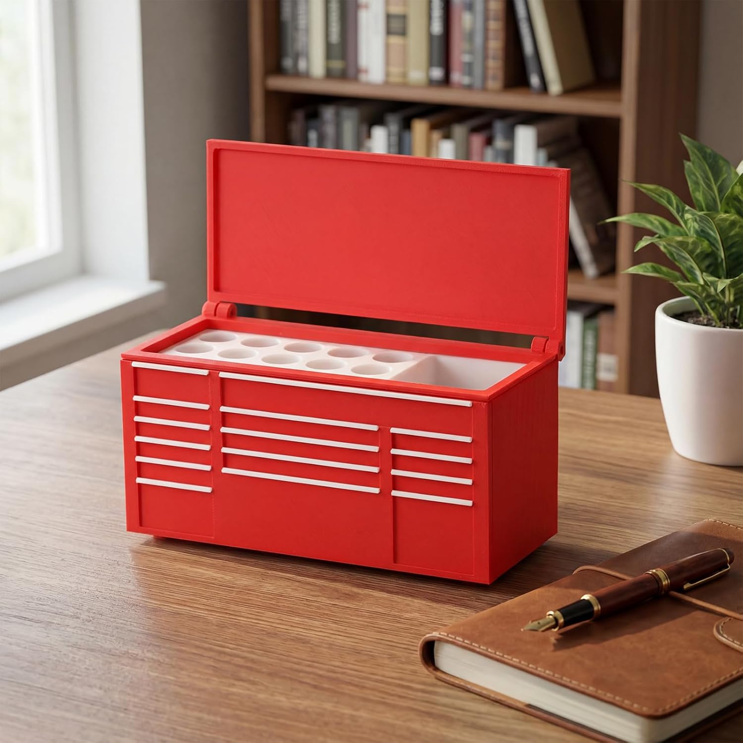 5.7 x 2.4 x 2.8 Inch Workbench Toolbox Pen Holder Workbench Gifts Toolbox Organizer for Desk Tools Pens Work Decor Gift for Colleagues Mechanics Woodworkers DIY