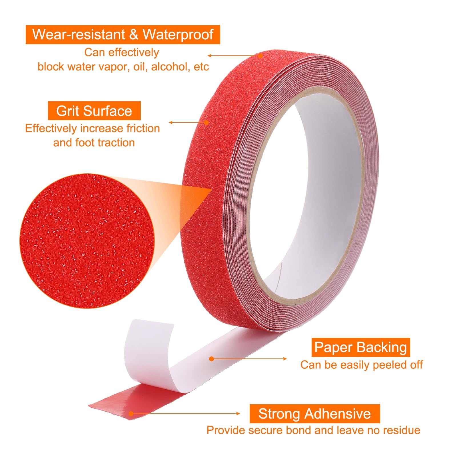 sourcing map Ruban de traction antidérapant 2,5 cm x 5 m Imperméable Haute friction Résistant aux intempéries Rouge