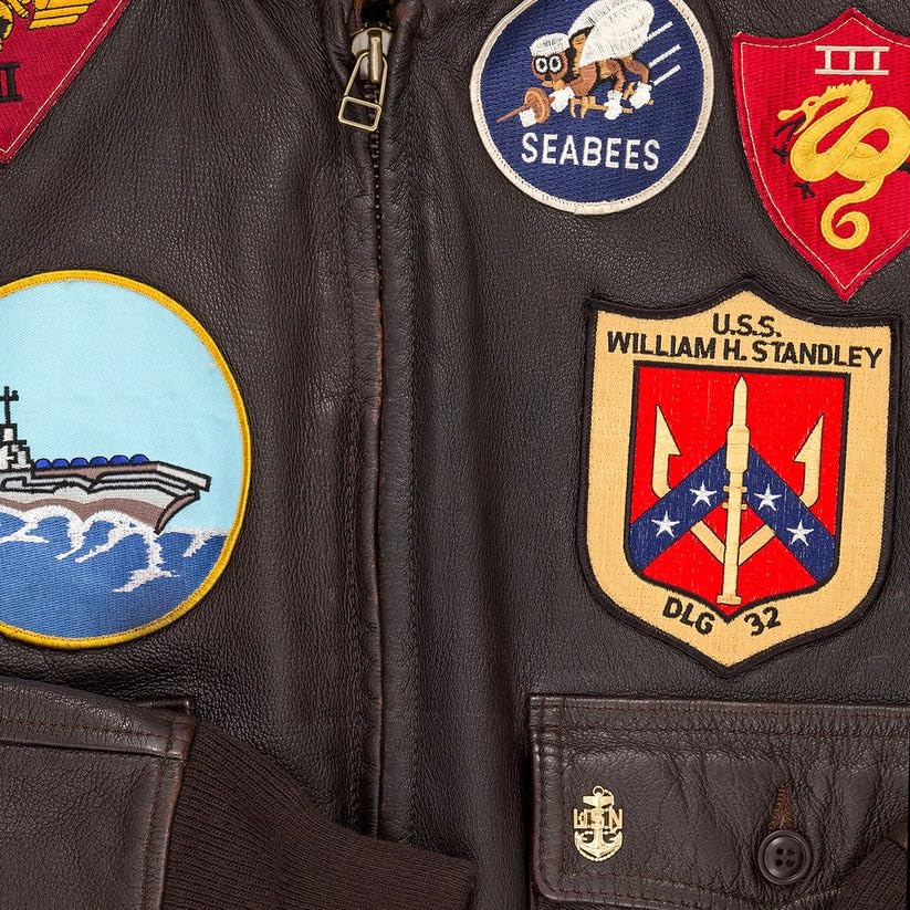 Cockpit Pilot RAF Aviator WWII G1 Military Real Top Cowhide Gun Bomber Jacket with Embroidered Patches3