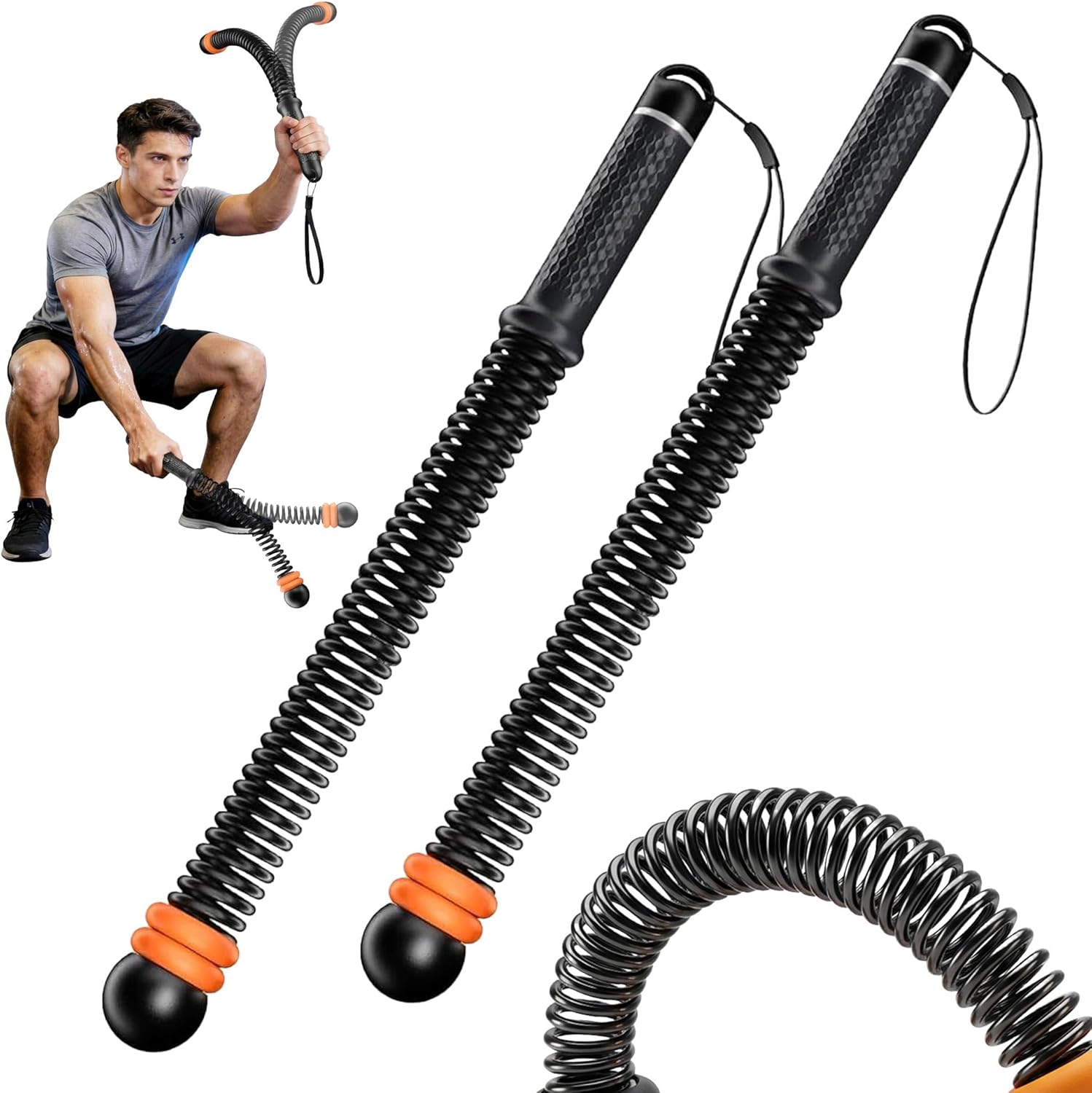 2PCS Adjustable Ropeless Battle Ropes for Home Gym, Weighted Cordless Battle Ropes for Home Workout, Portable Exercise Training Rope for Indoor and Outdoor (Black)