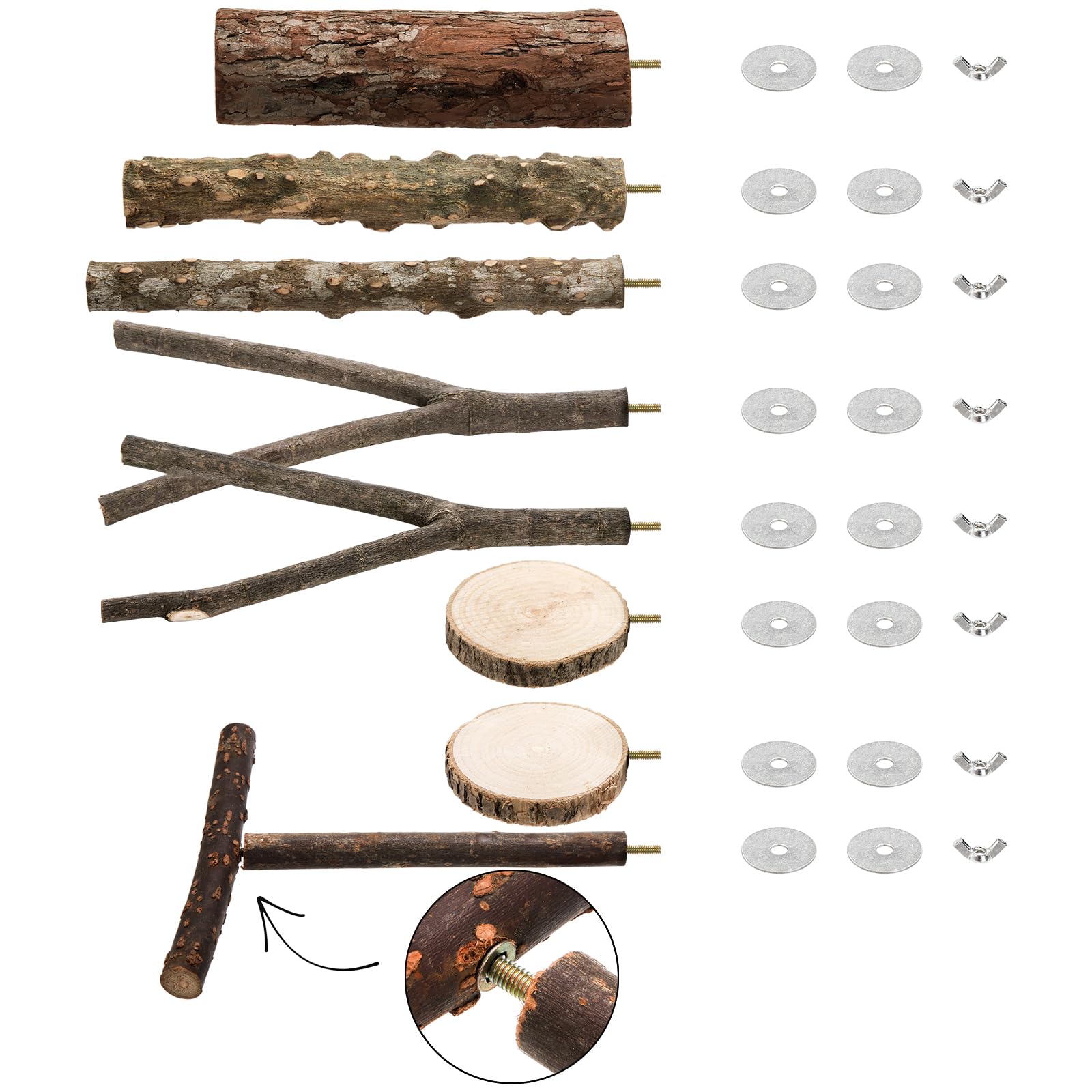 Okllen Set of 8 Natural Wood Bird Perches, Parrot Stand Platform, Parakeet Toys & Branches for Small Birds Conure Chinchilla - Image 3