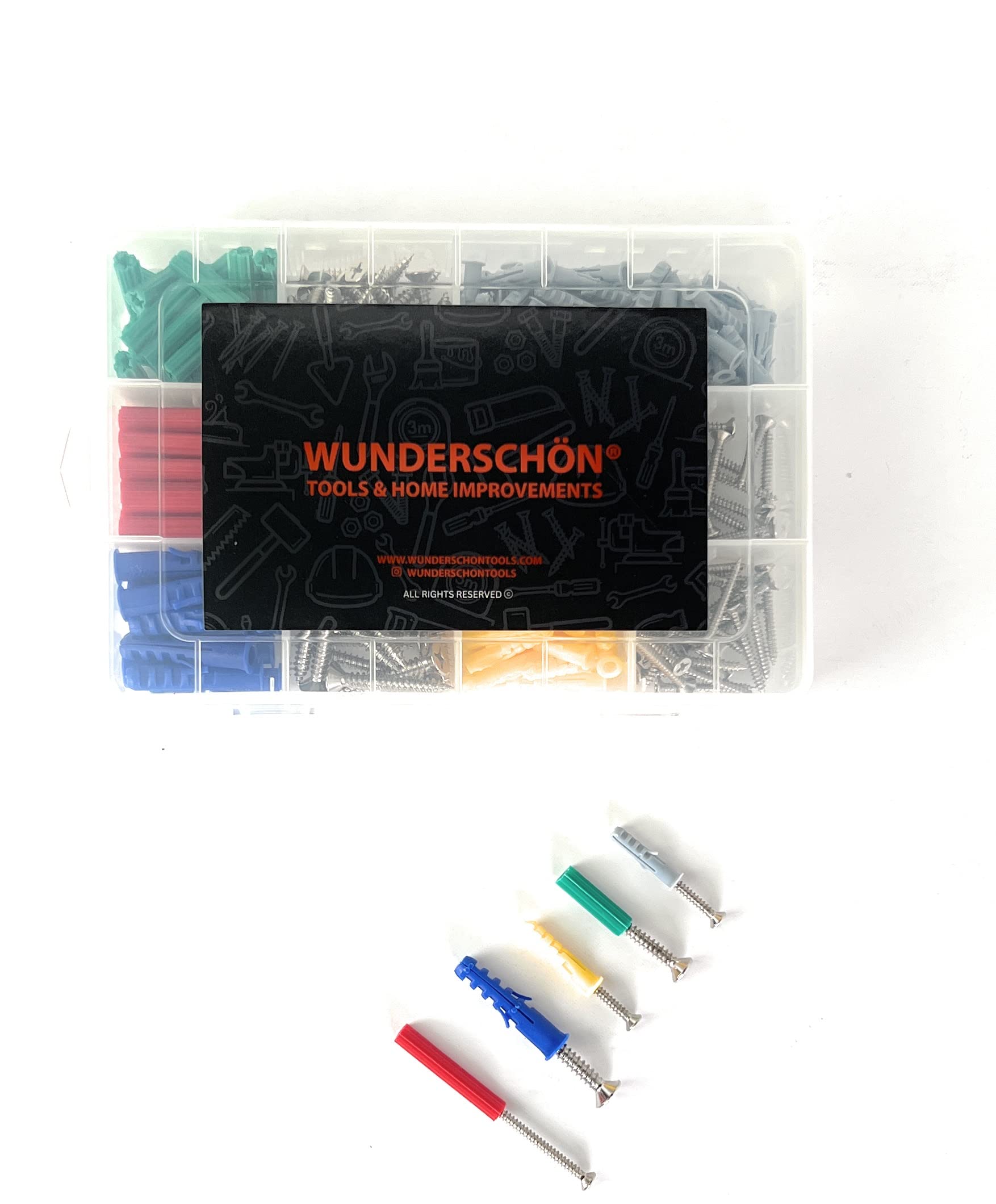 WUNDERSCHÖN_Anchoring Set Screw | Metal and Plastic Self Drilling Drywall Anchors with Phillips Pan Head Self Tapping Screws Assortment Kit (300, Set Type 1)