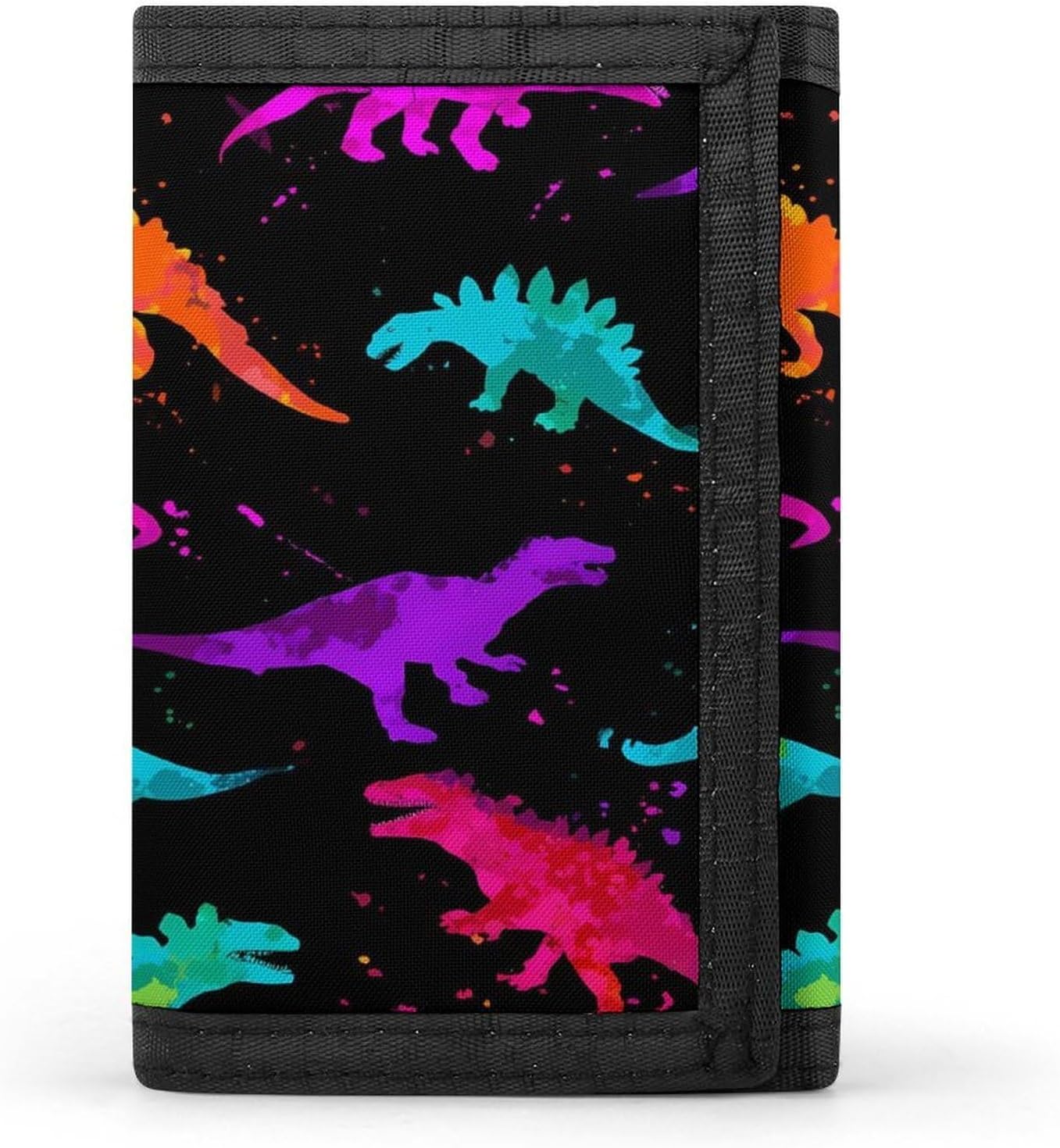 Colorful Neon Dinosaurs Trifold Slim Wallet Front Pocket With Money Clip And ID Credit Card Slots For Travel Work