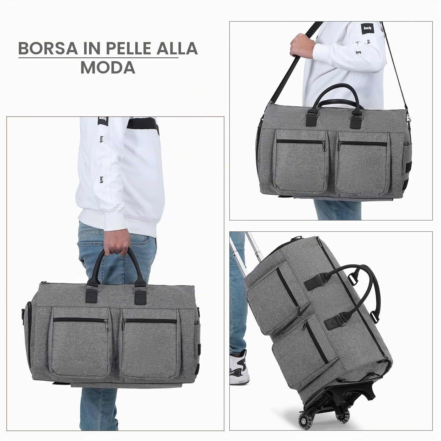 Borse per indumenti, borsa per indumenti con ruote, borsa per indumenti da viaggio con scomparto per scarpe, borsone con ruote